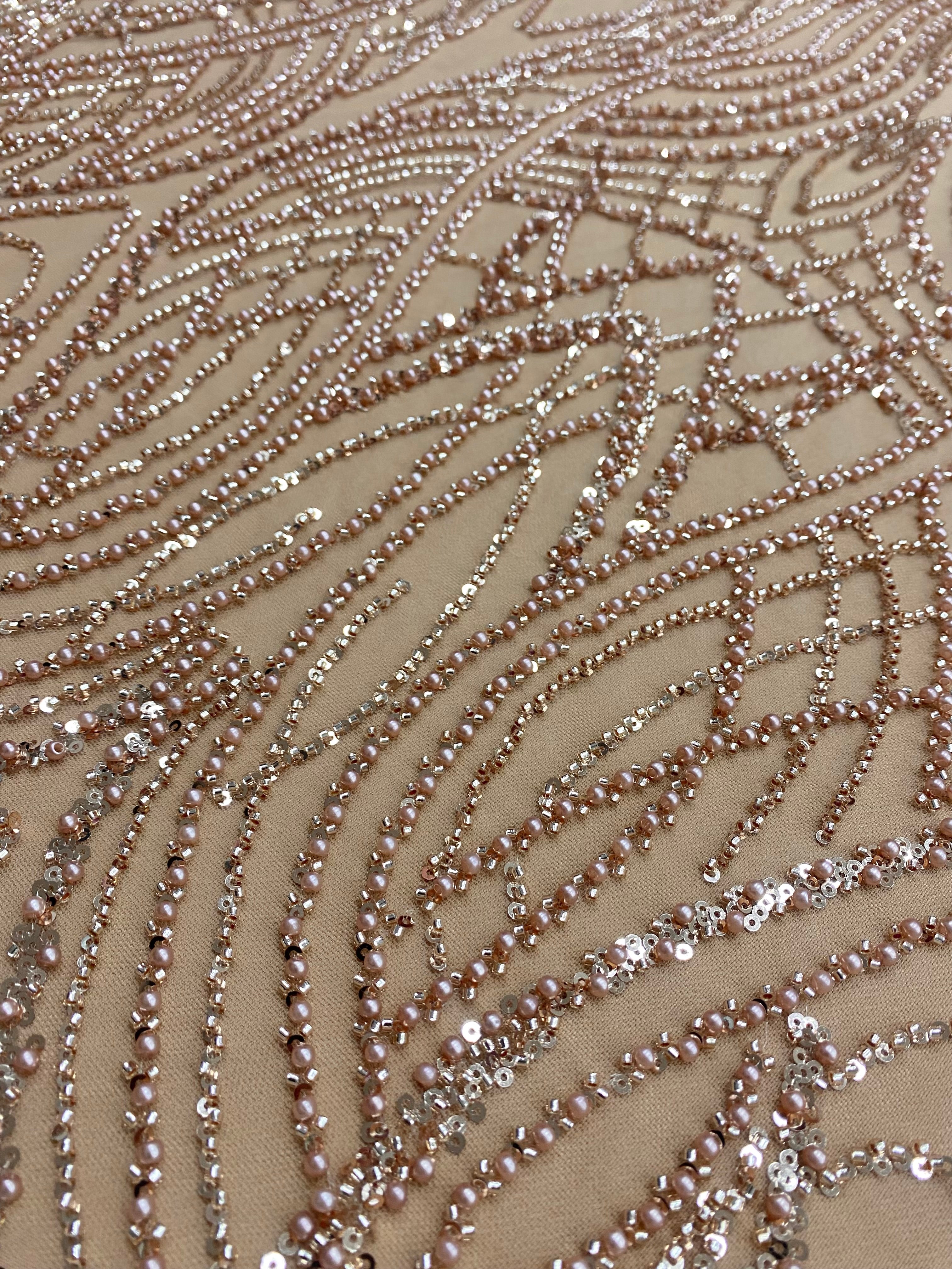 Rose Gold Couture Lace with Pearls, Beads and Sequins 