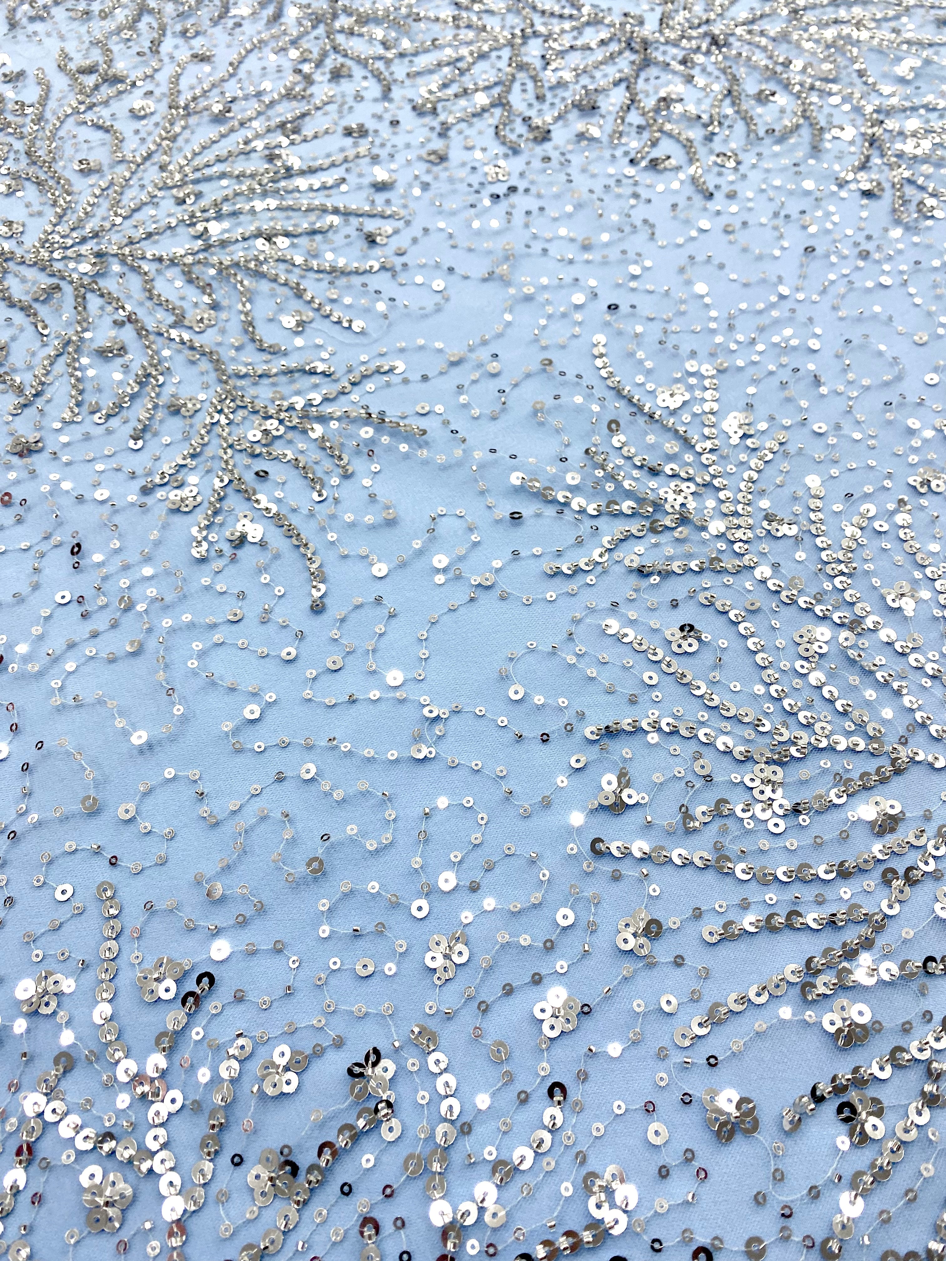 Silver Lace with Strings, Beads and Sequins