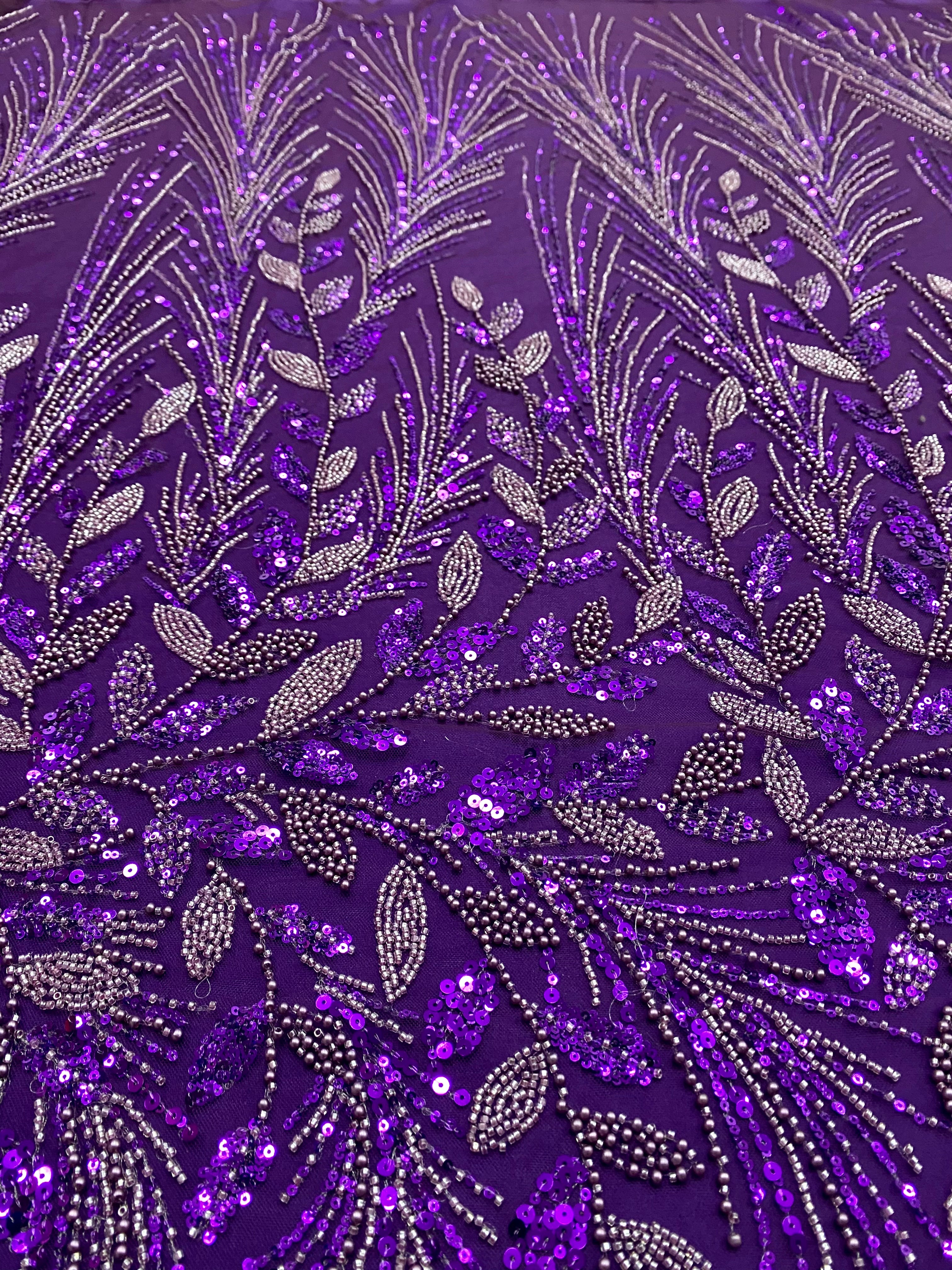 Silver Lace with Linear Pattern, with Pearls and Sequins