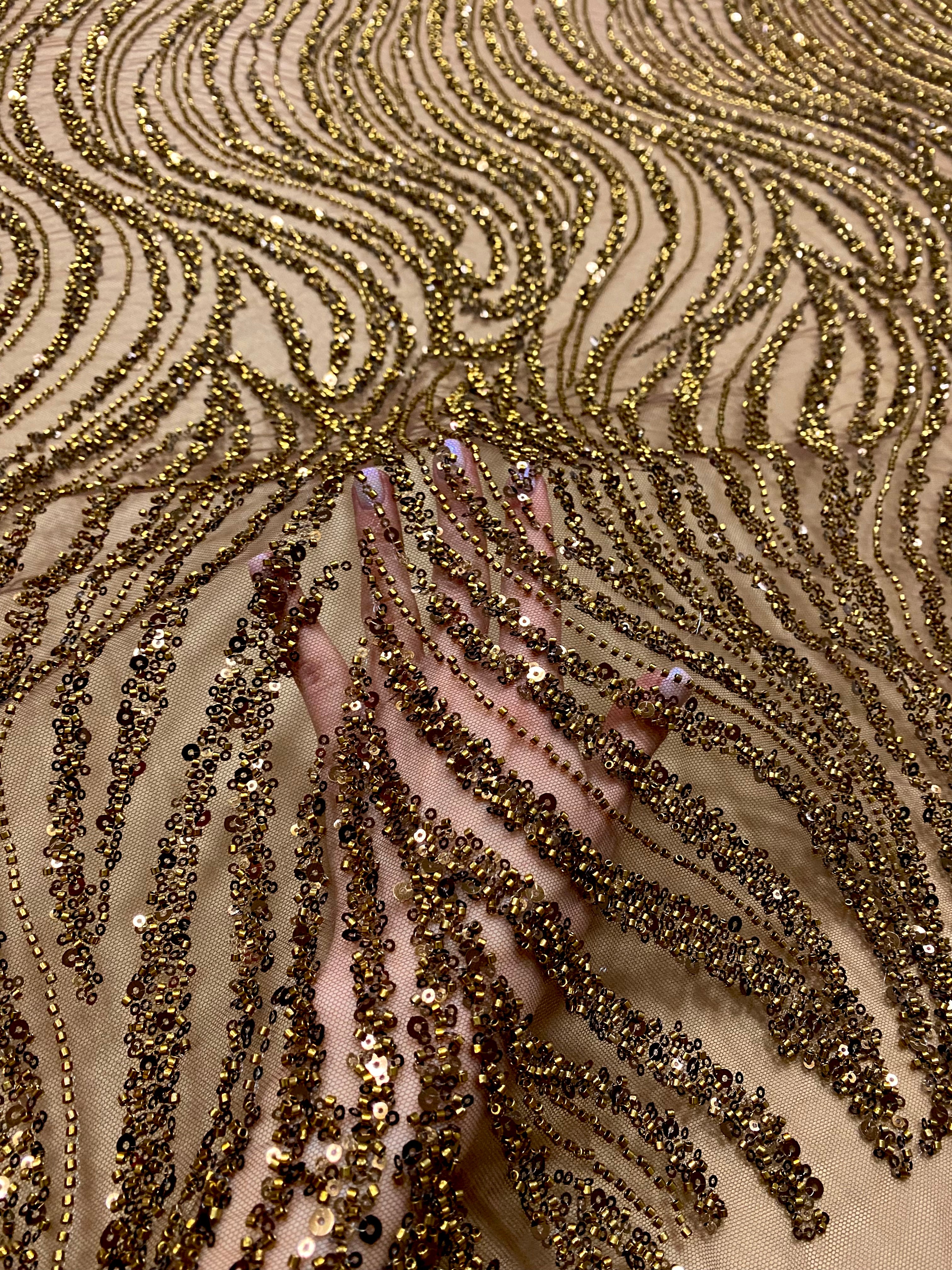 Silver Lace with Linear Pattern, with Pearls and Sequins
