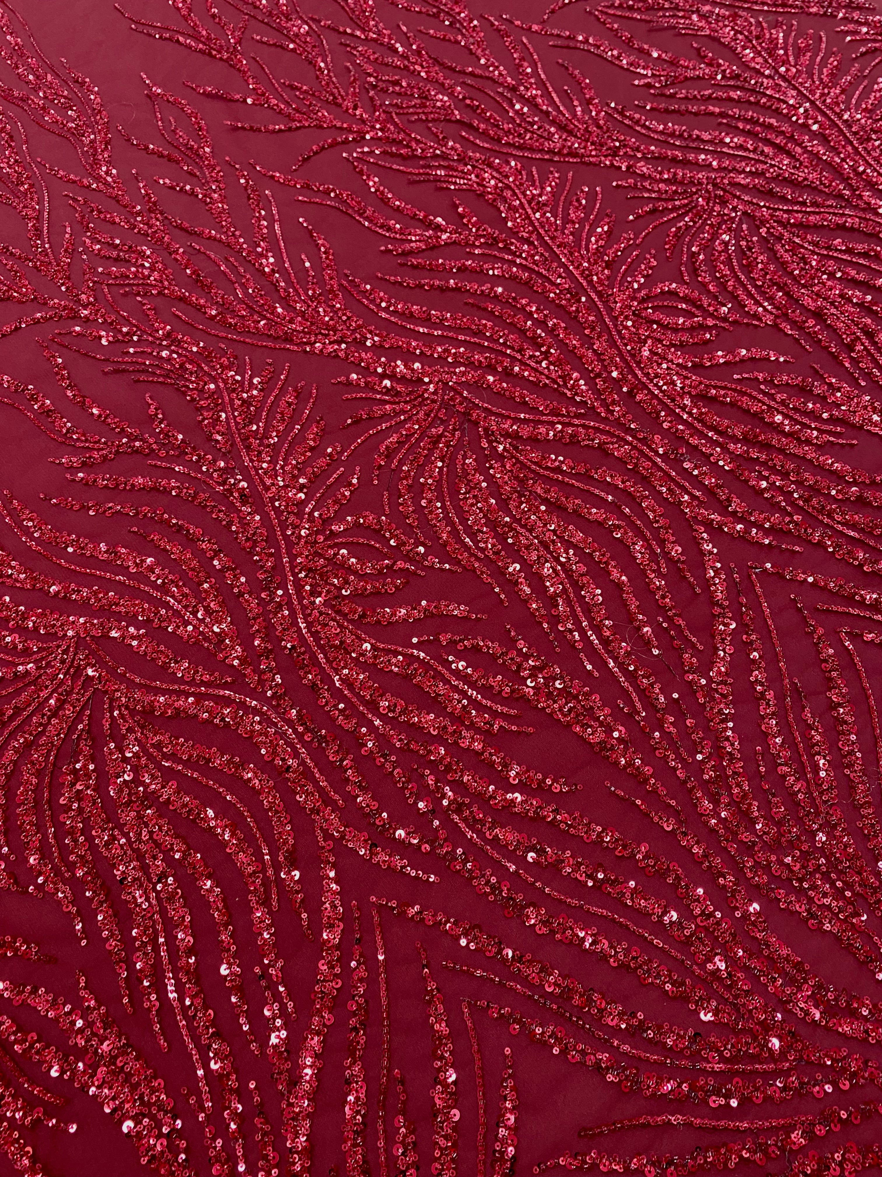 Bordeaux Couture Lace with Strings, Beads and Sequins