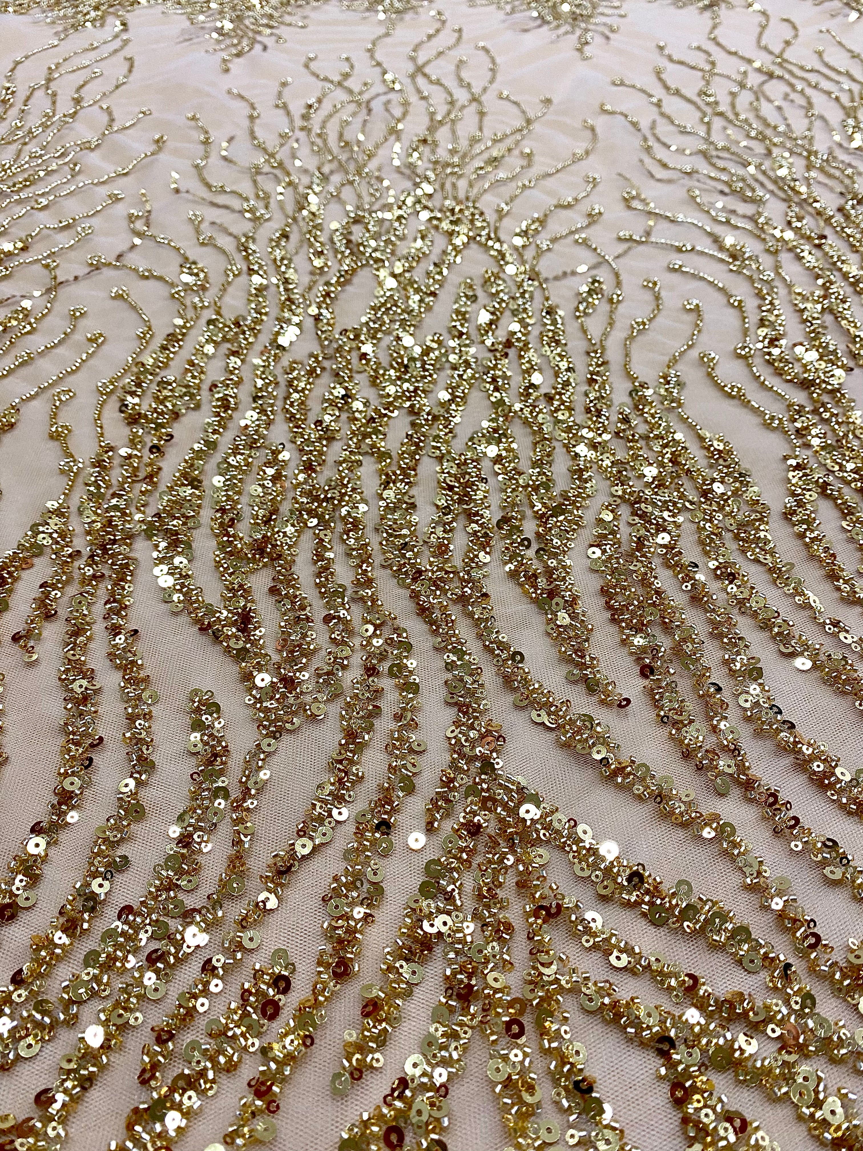Silver Lace with Linear Pattern, with Pearls and Sequins