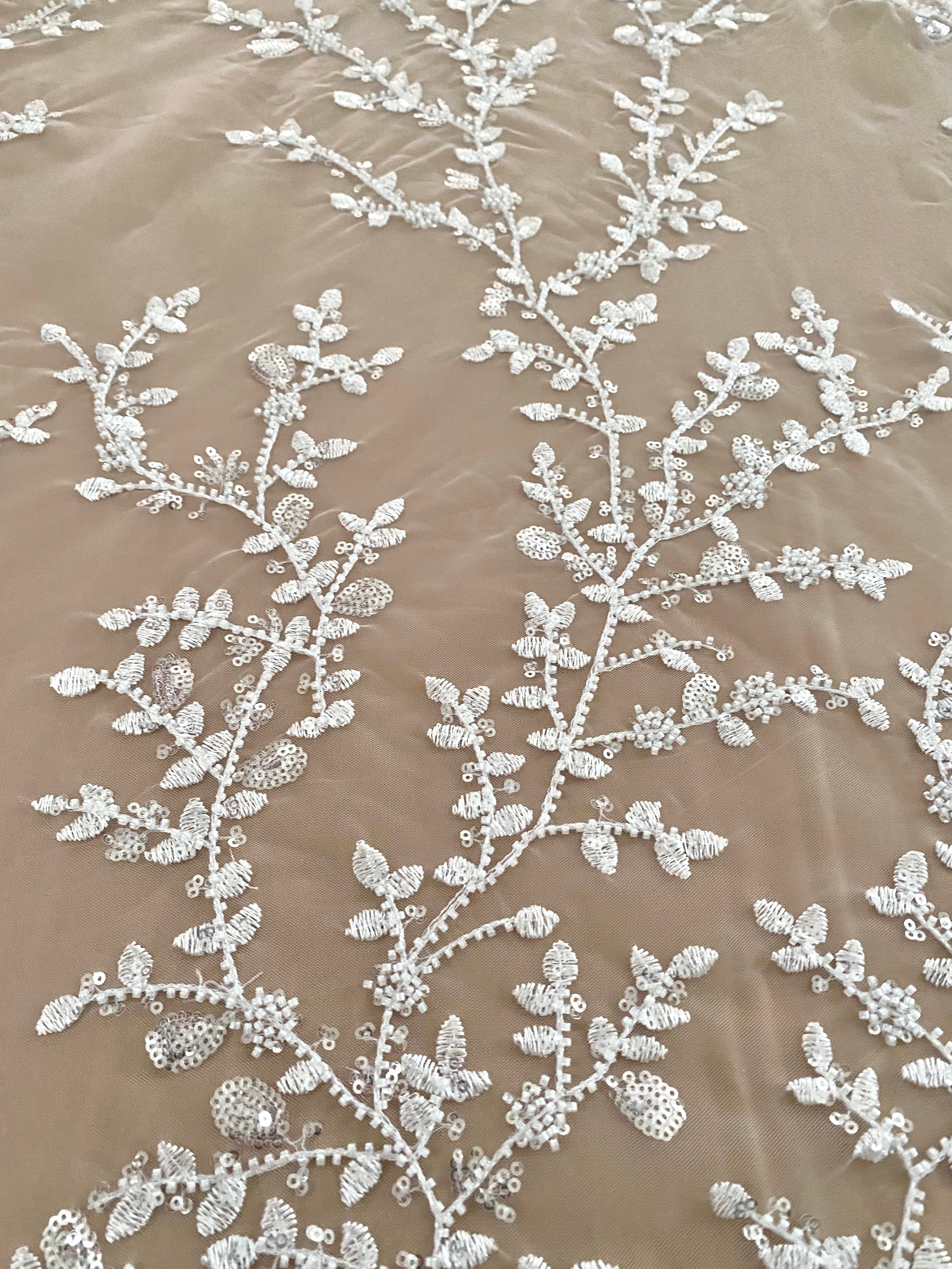 Silver Lace with Linear Pattern, with Pearls and Sequins