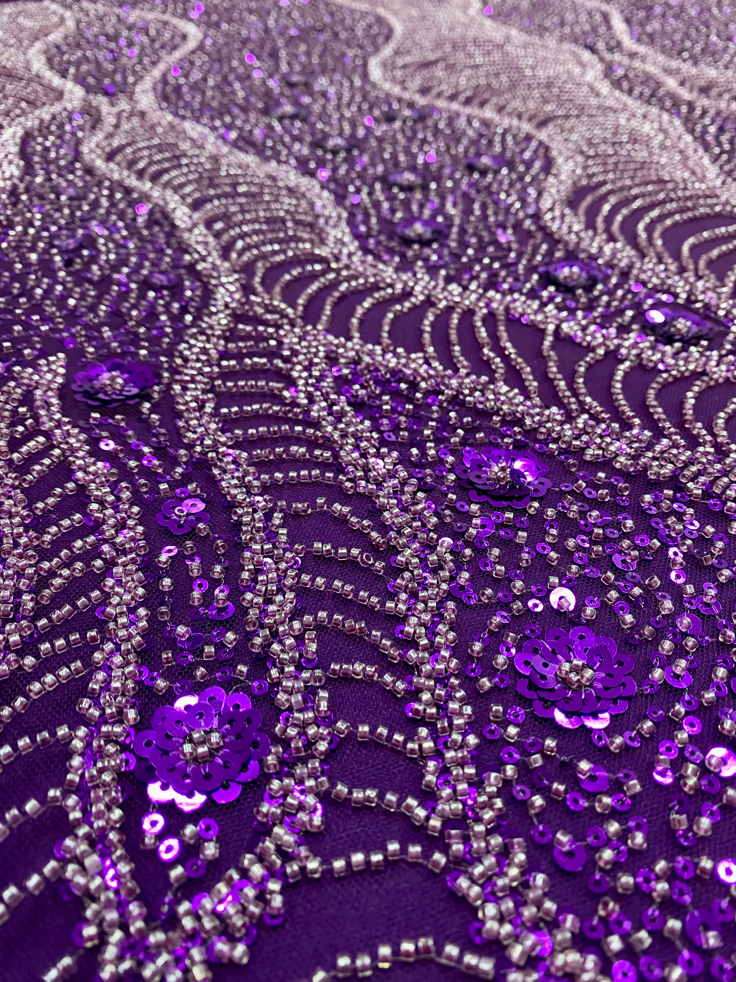 Silver Lace with Linear Pattern, with Pearls and Sequins
