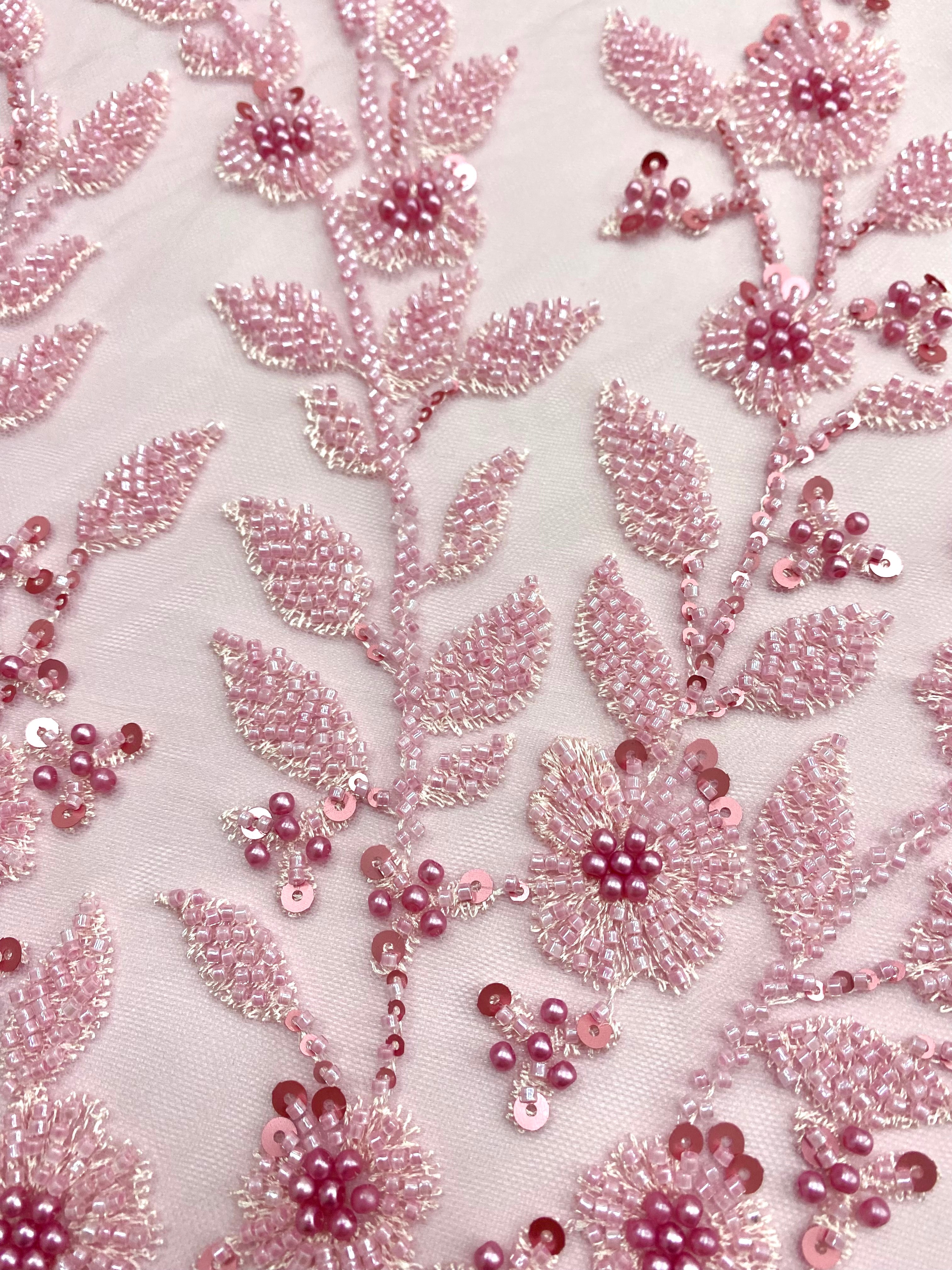 Silver Lace with Linear Pattern, with Pearls and Sequins