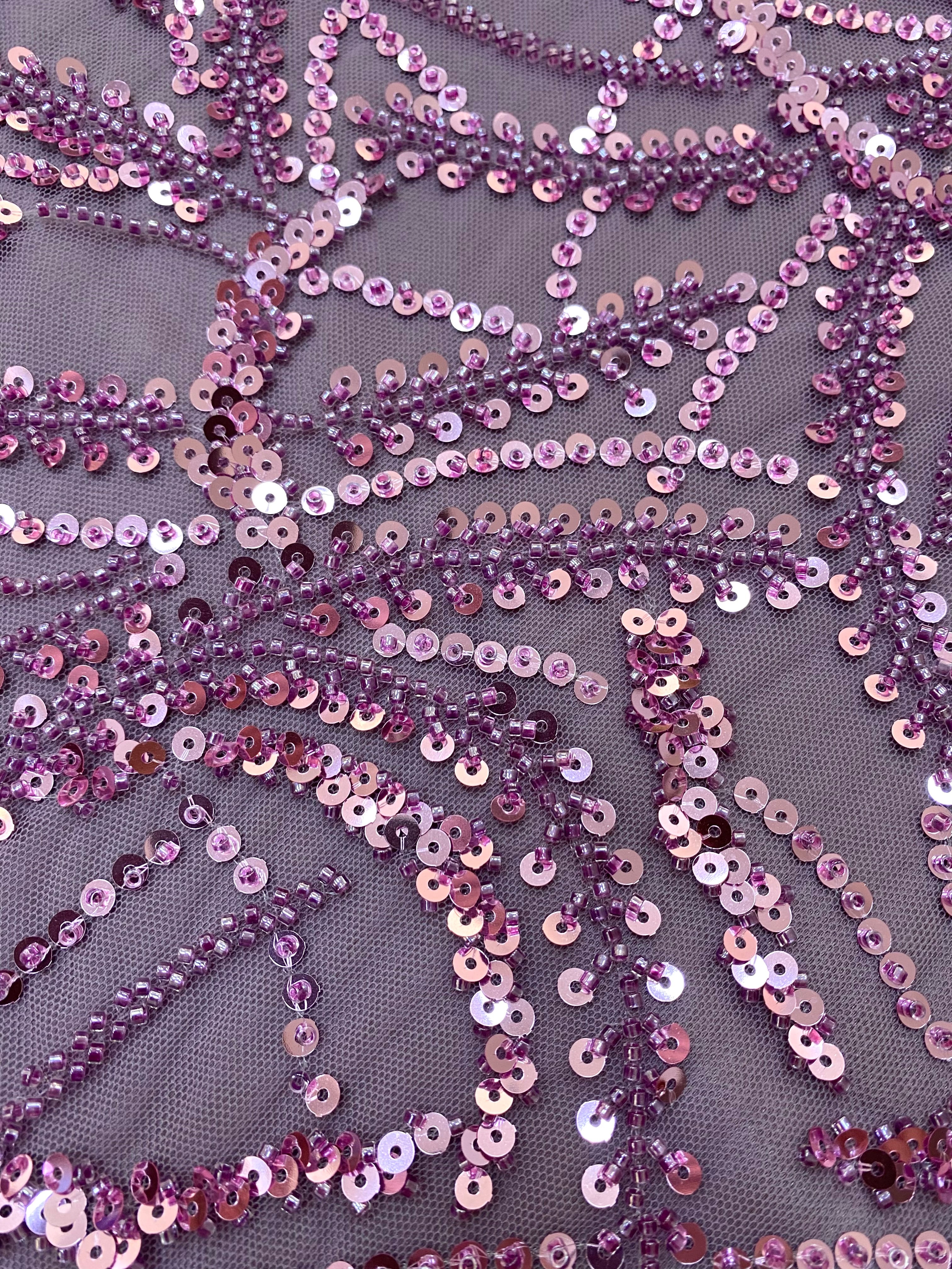 Silver Lace with Linear Pattern, with Pearls and Sequins