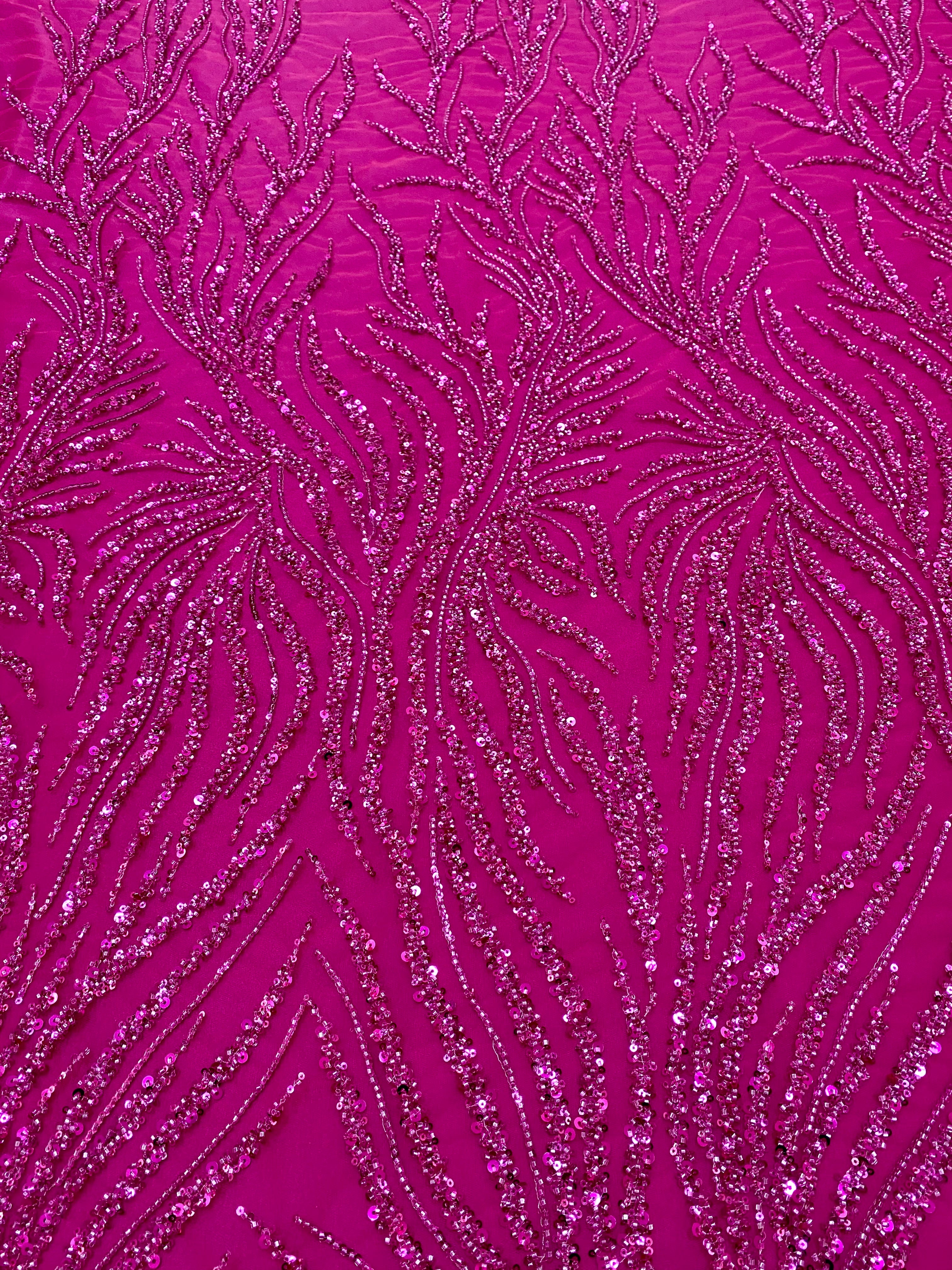 Couture Fuchsia Lace with Strings, Beads and Sequins