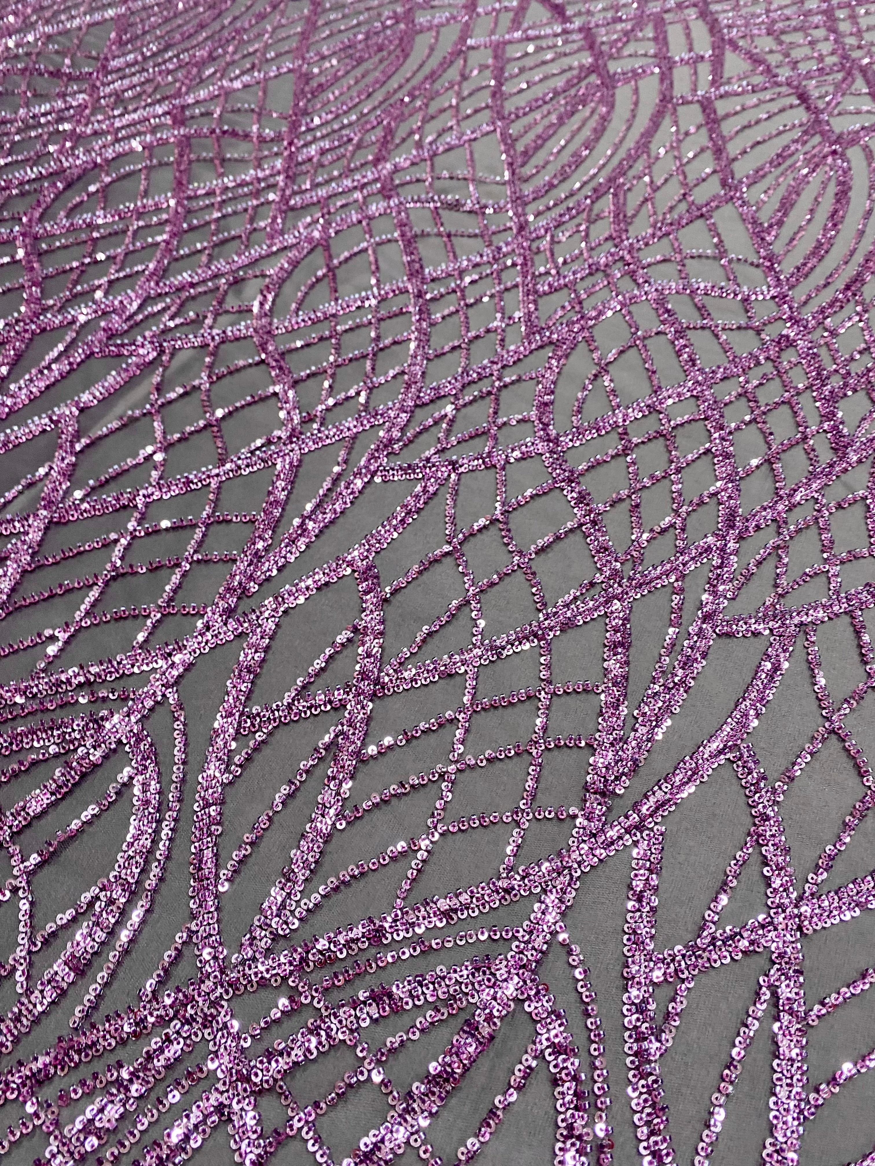 Powder Couture Lace with Linear Pattern, with Beads and Sequins