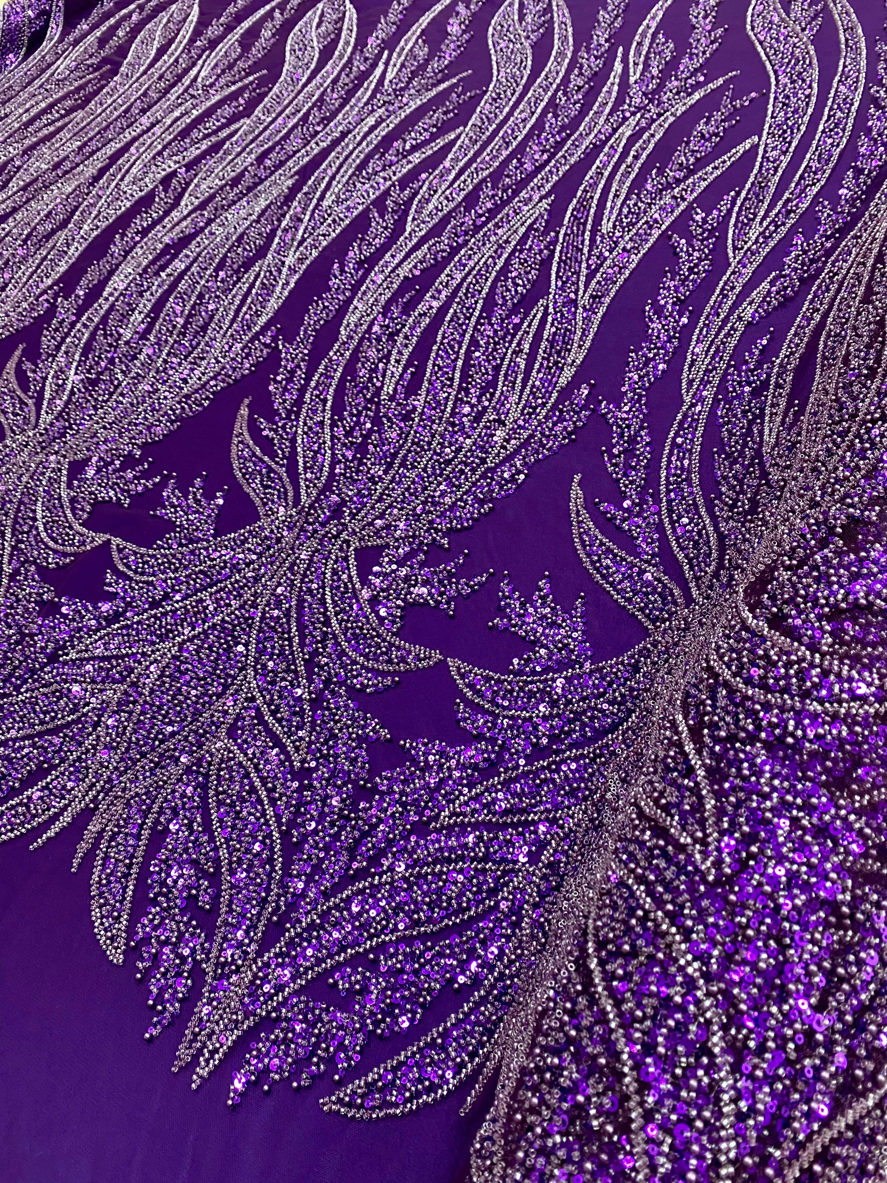 Silver Lace with Linear Pattern, with Pearls and Sequins