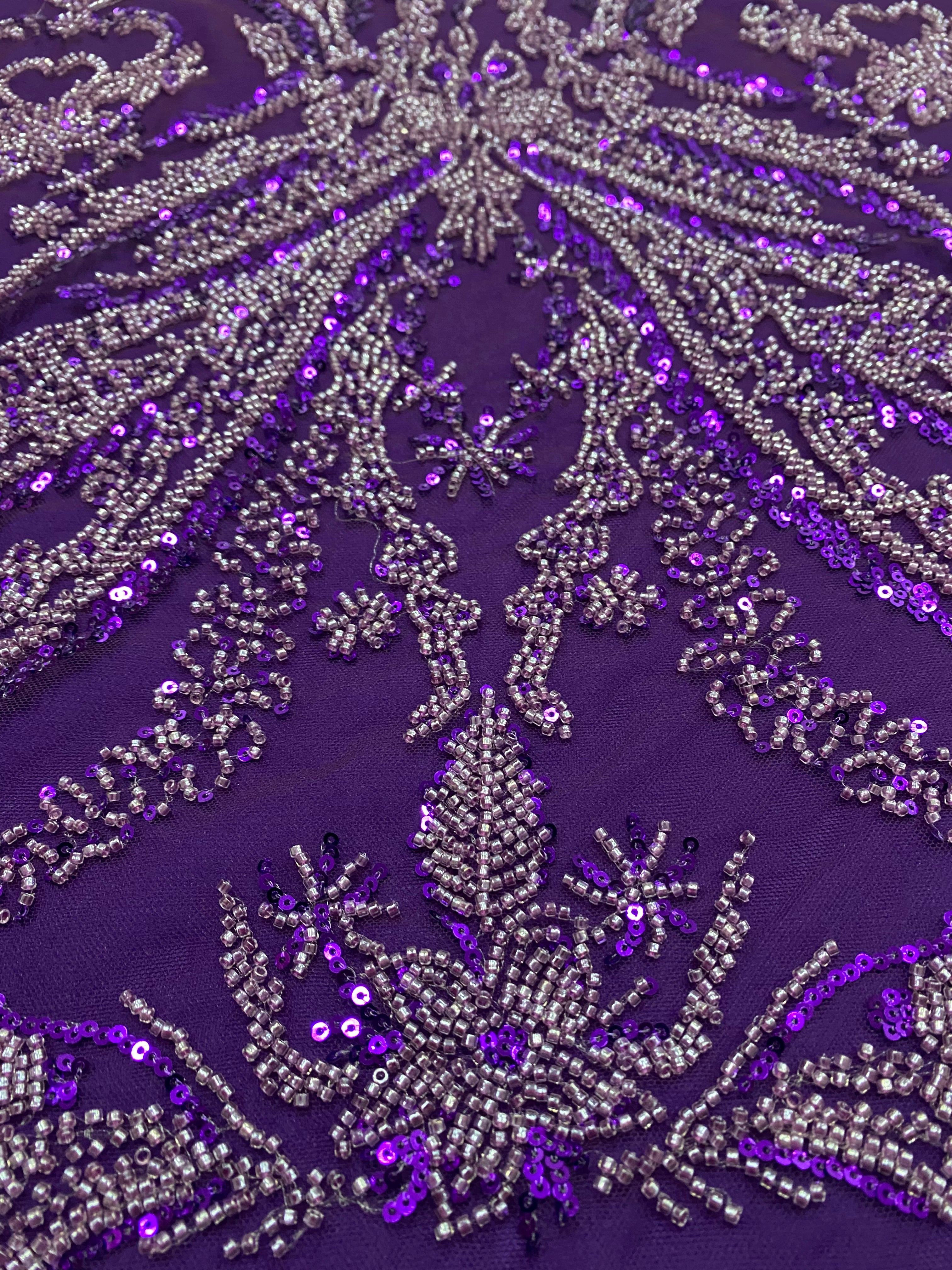 Silver Lace with Linear Pattern, with Pearls and Sequins