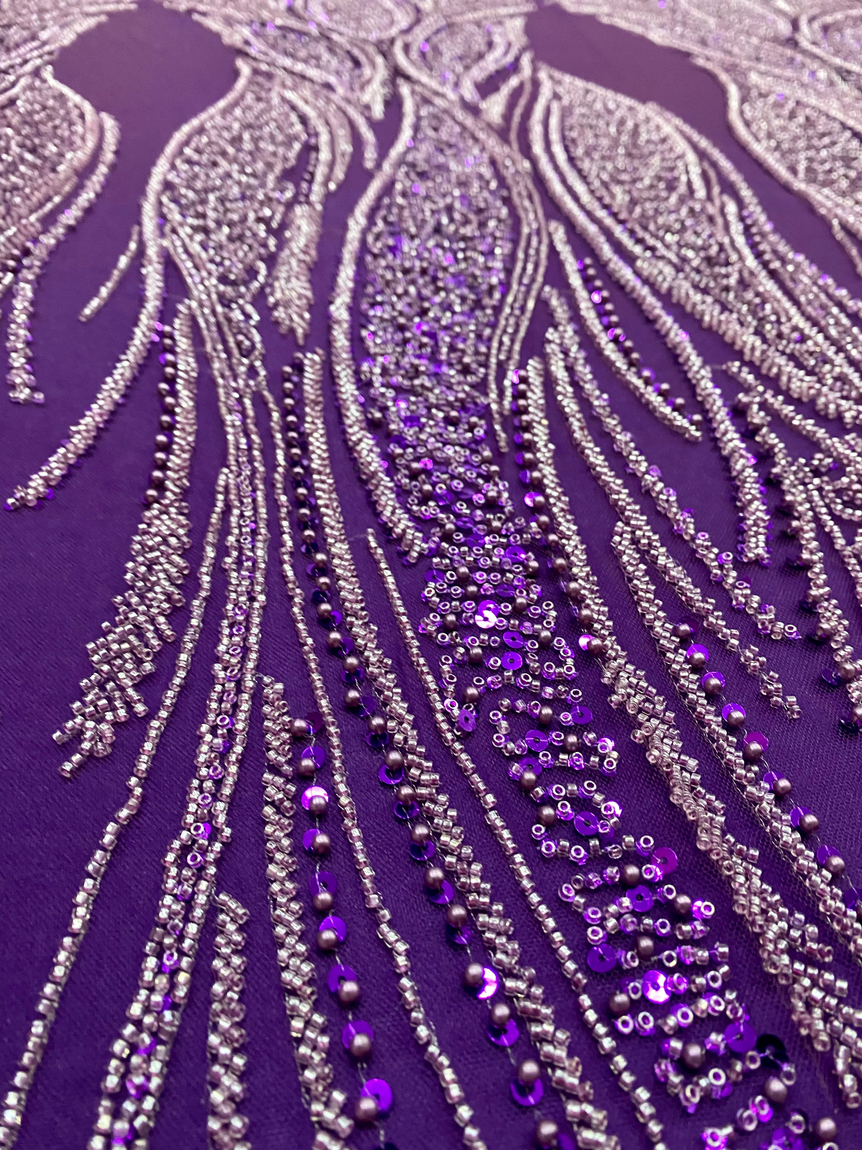 Silver Lace with Linear Pattern, with Pearls and Sequins
