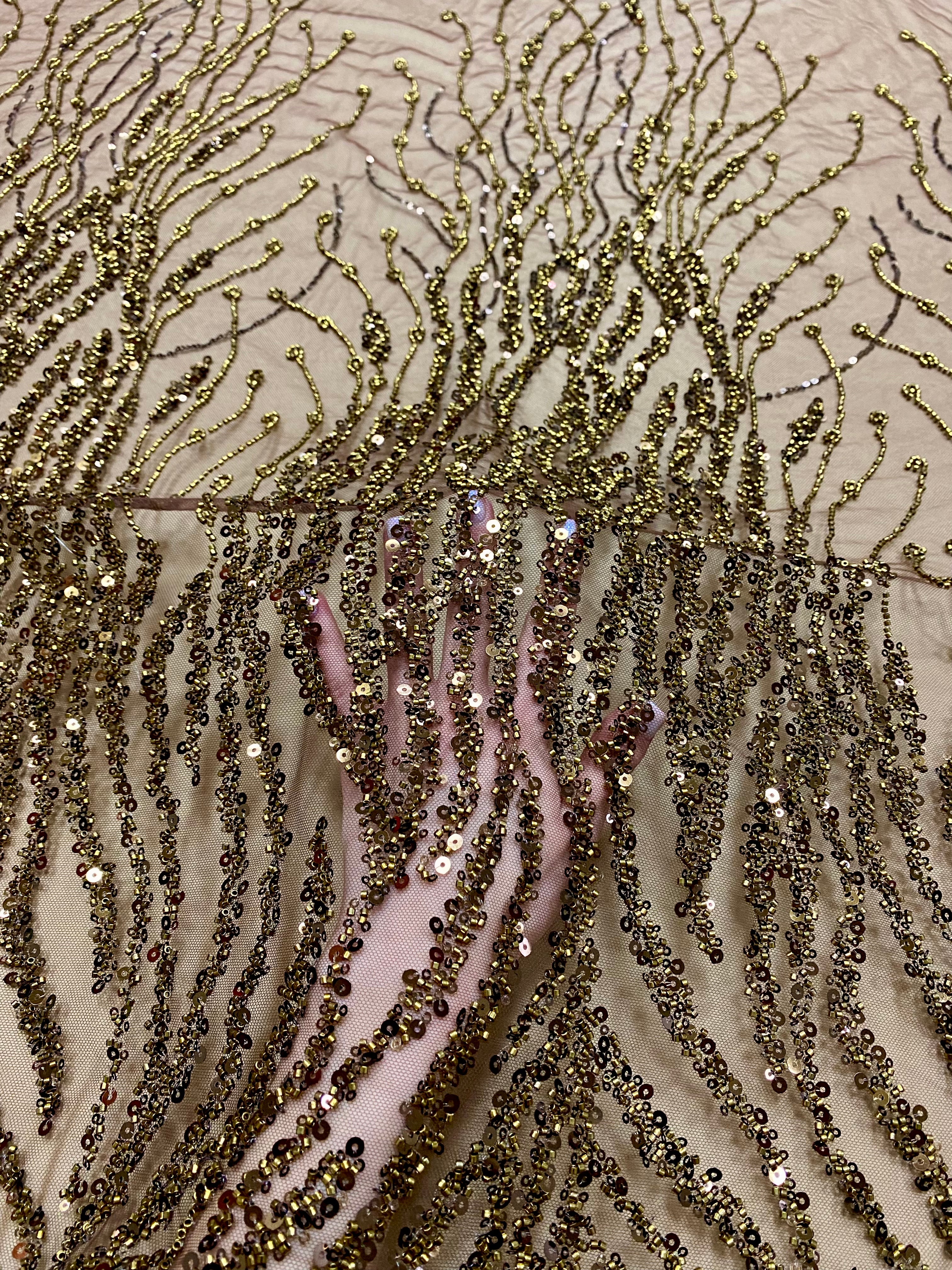 Silver Lace with Linear Pattern, with Pearls and Sequins