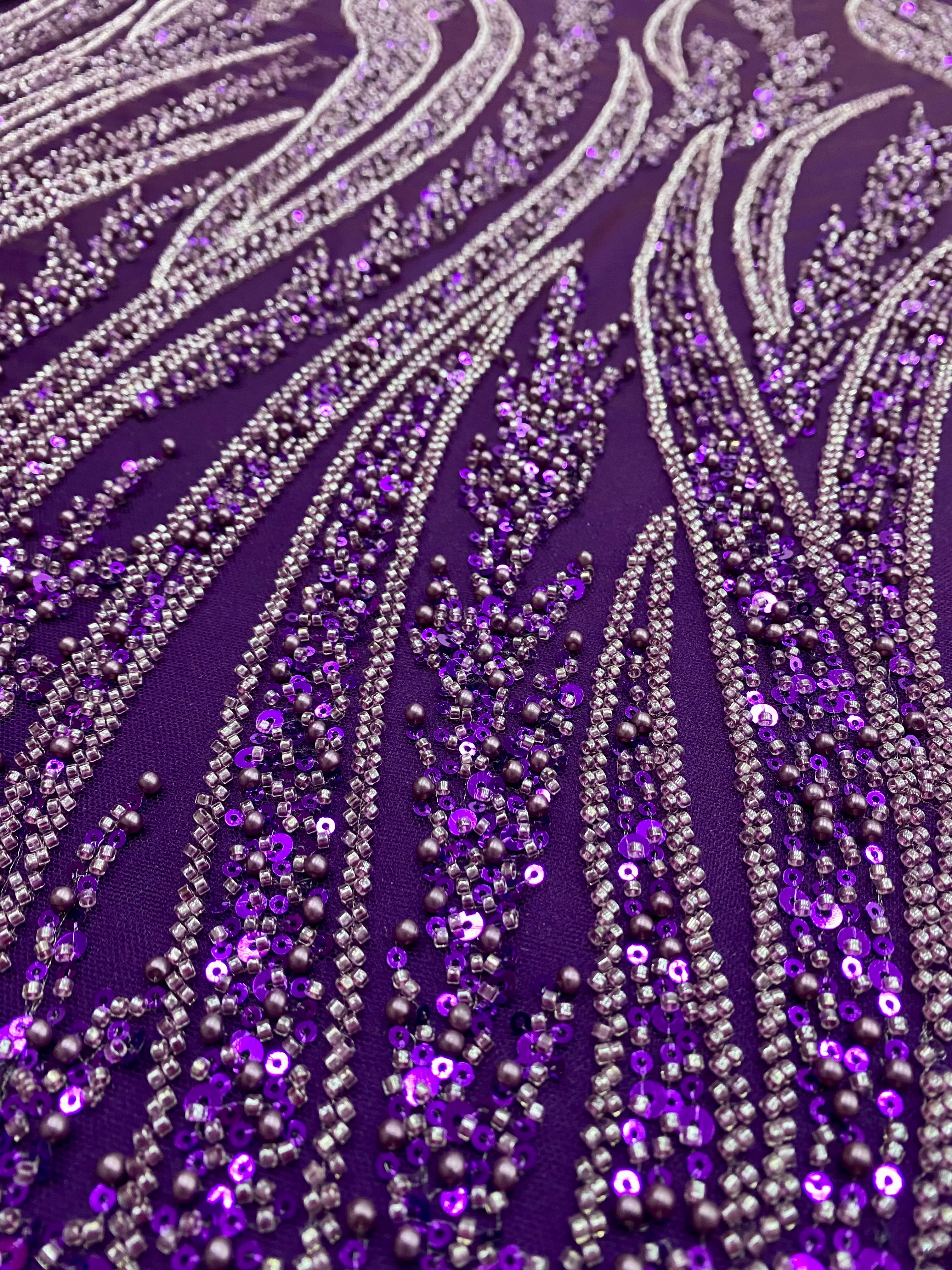 Silver Lace with Linear Pattern, with Pearls and Sequins