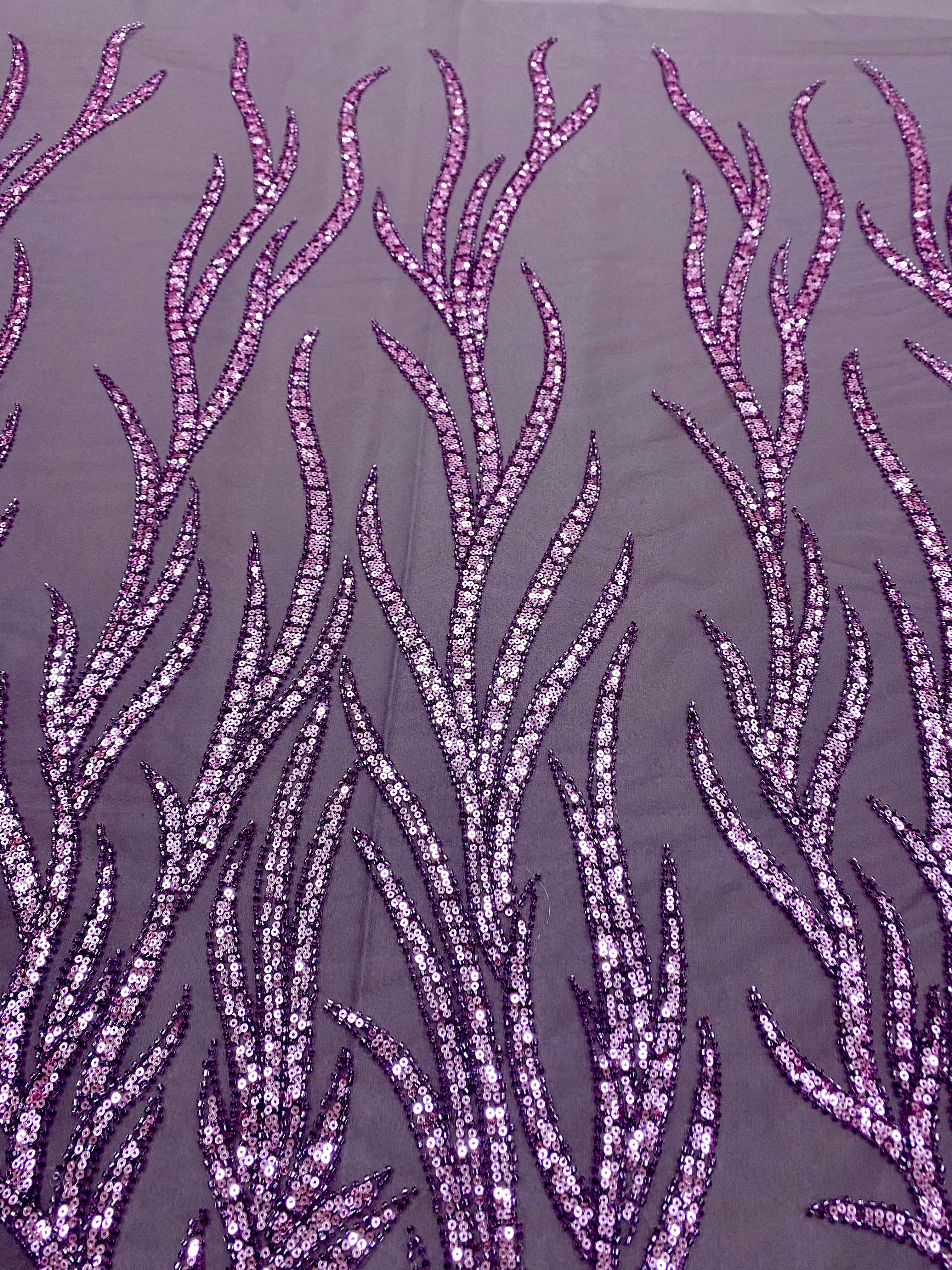Dantela Couture Lavanda Pudrata cu Siraguri, cu Margele si Paiete