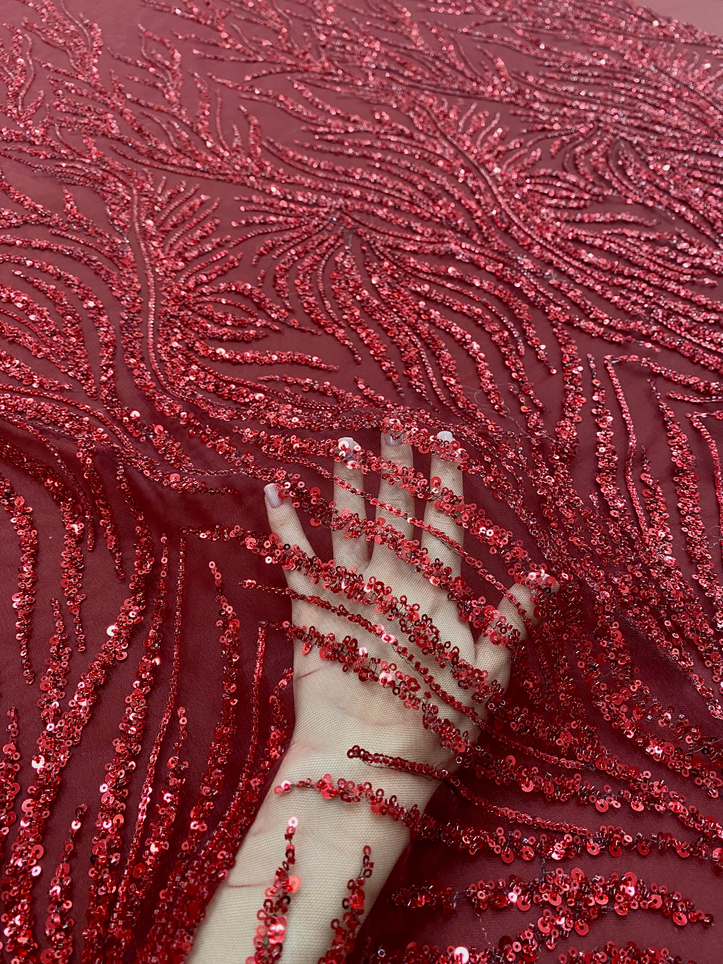 Bordeaux Couture Lace with Strings, Beads and Sequins