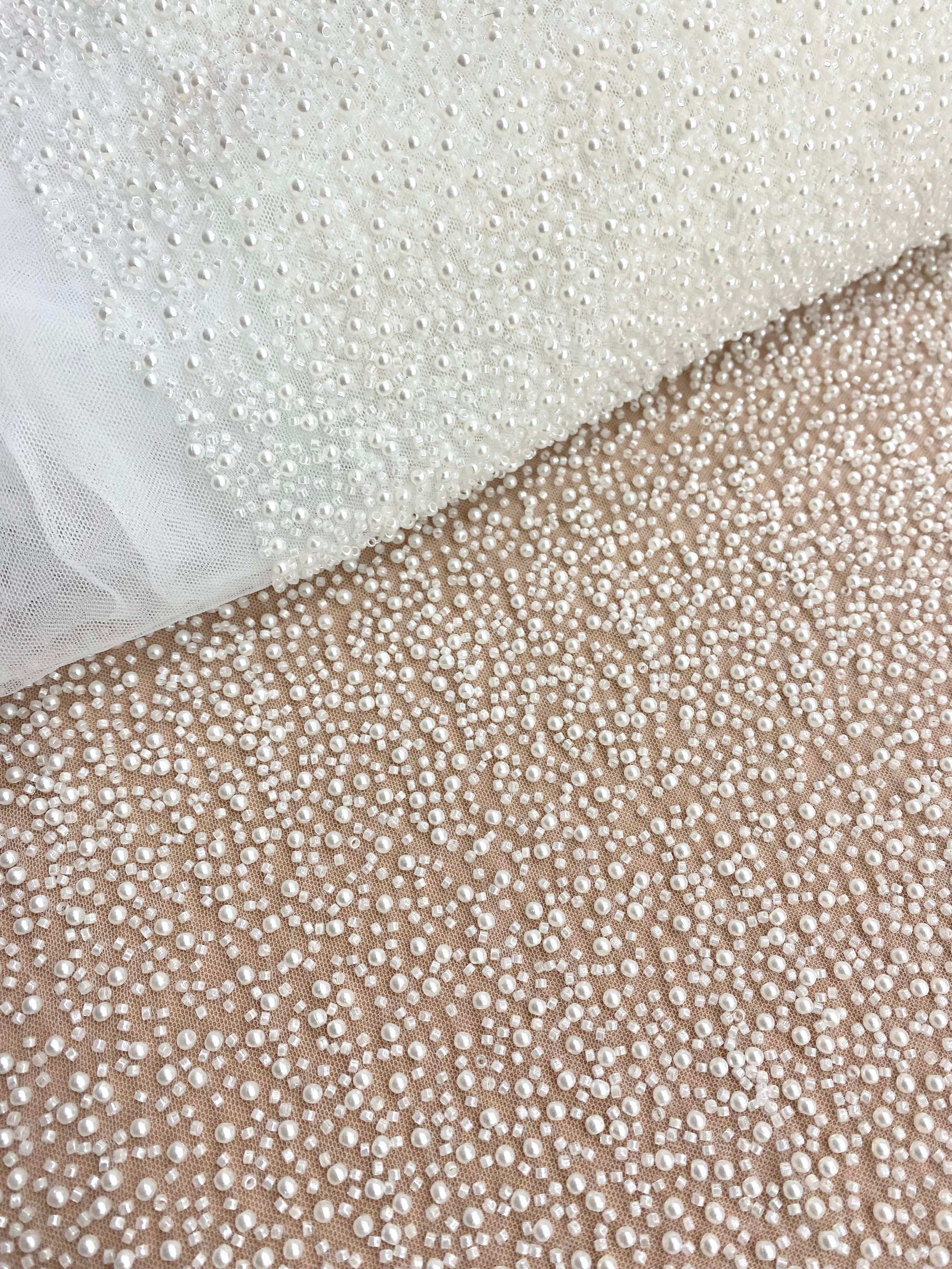 Ivory Couture Lace with General Pattern, with Pearls and Beads