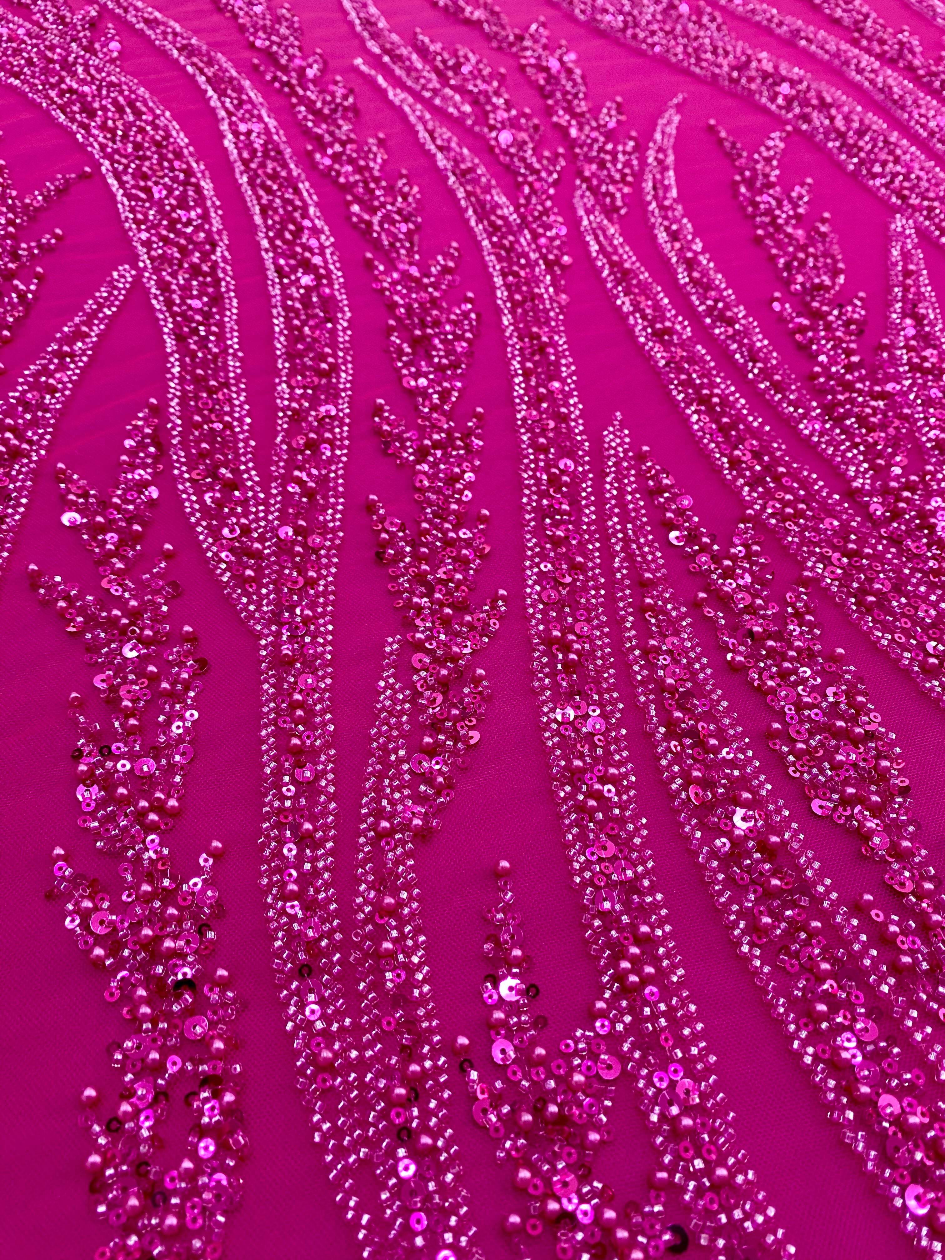 Silver Lace with Linear Pattern, with Pearls and Sequins