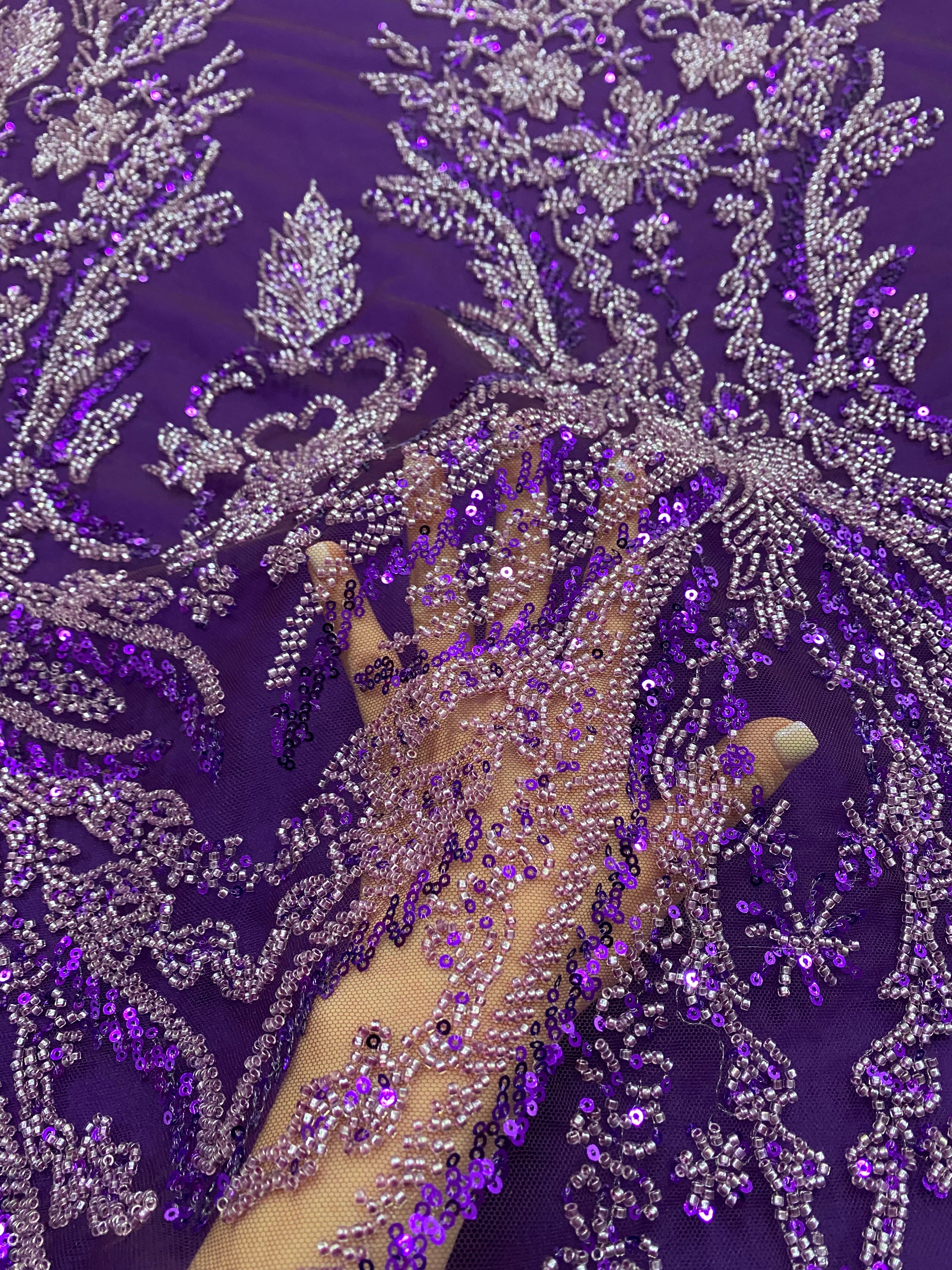 Silver Lace with Linear Pattern, with Pearls and Sequins