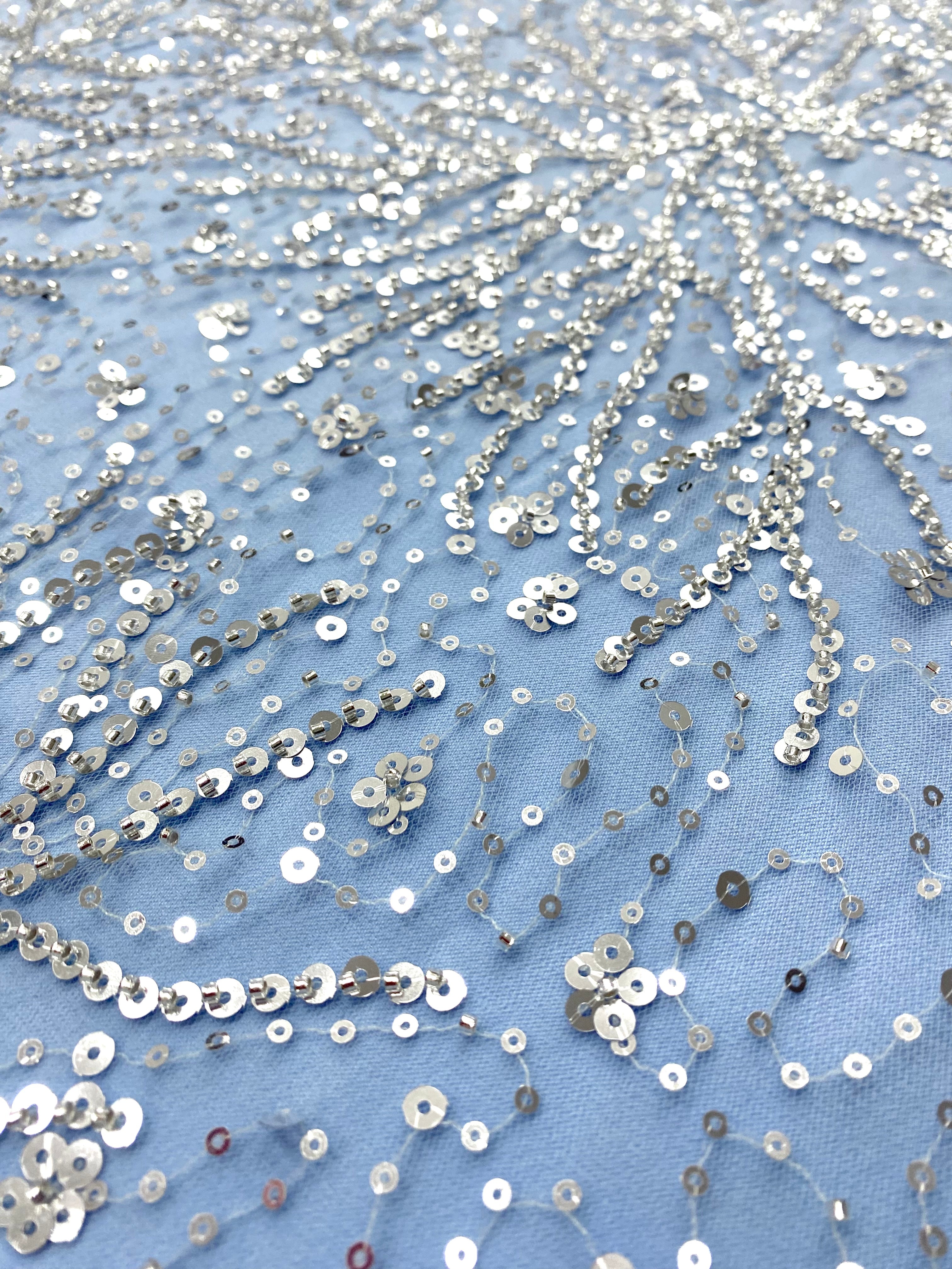 Silver Lace with Strings, Beads and Sequins