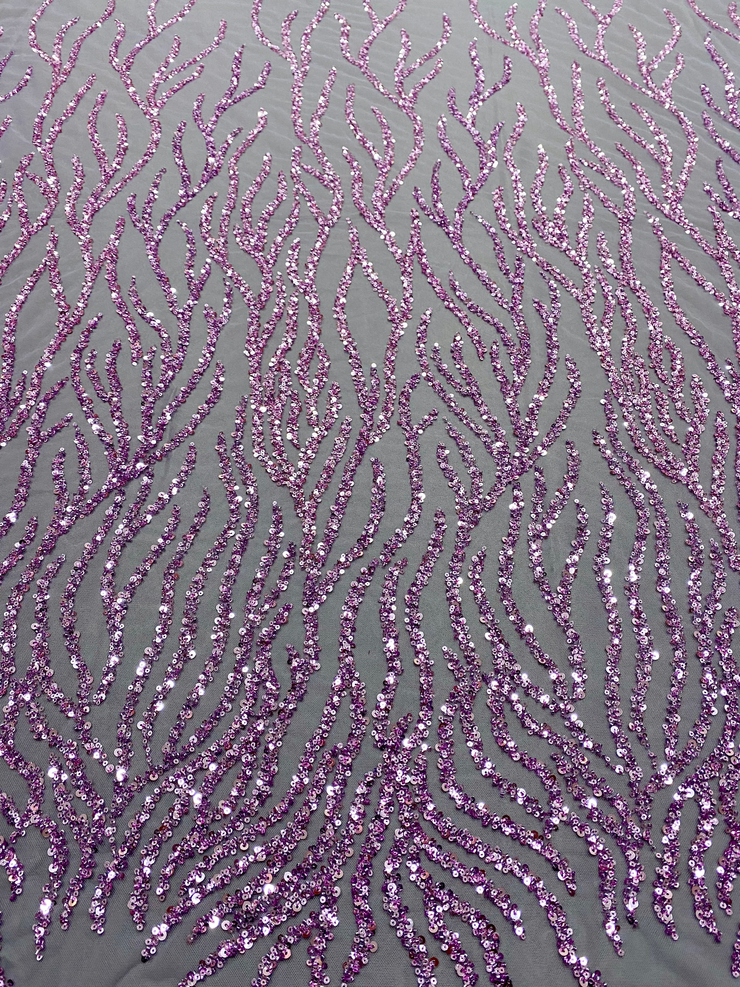 Dantela Couture Lavanda Pudrata cu Siraguri, cu Margele si Paiete