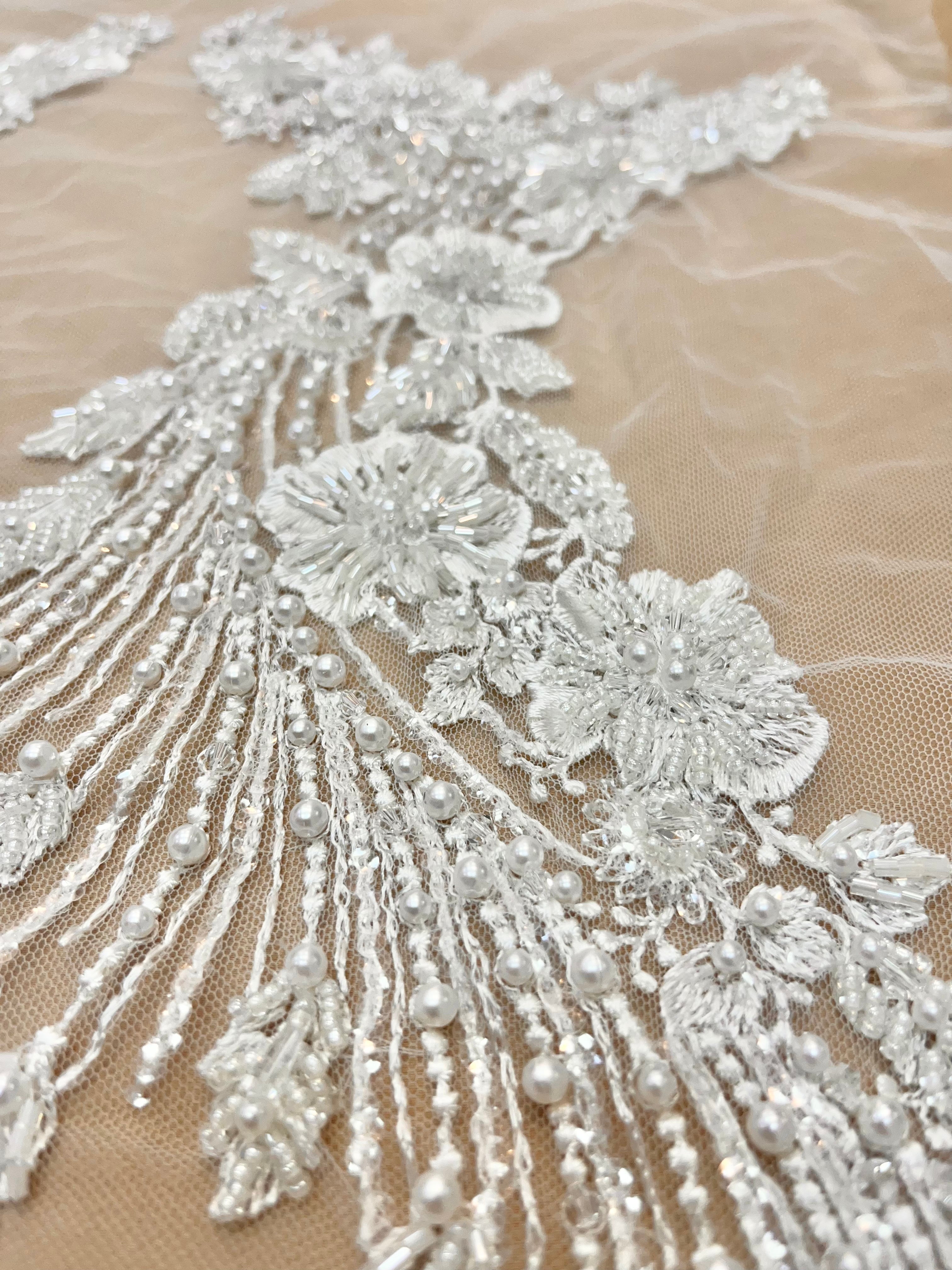 Set of Bust Panels with Floral Pattern, with Crystals, Pearls and Sequins