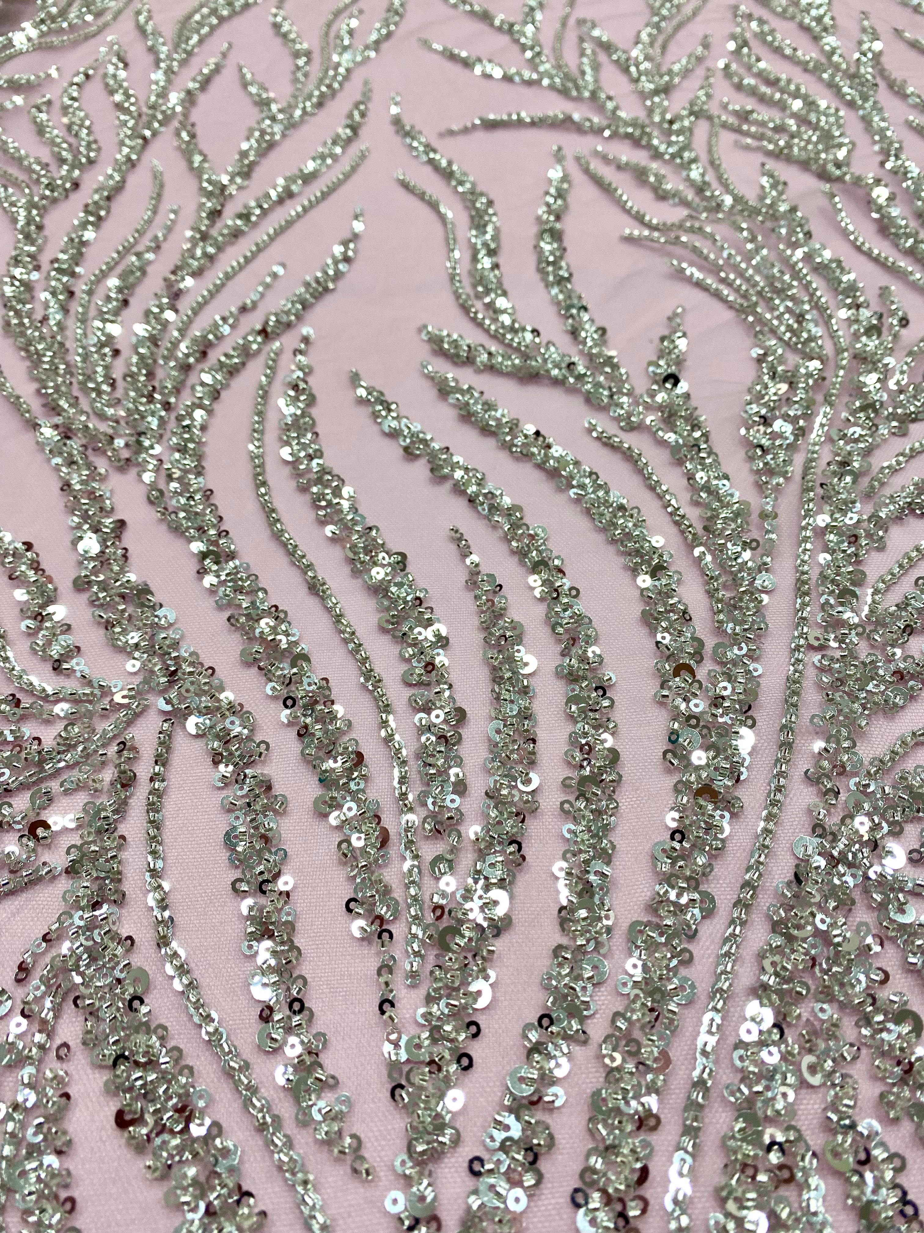Silver Lace with Strings, Beads and Sequins