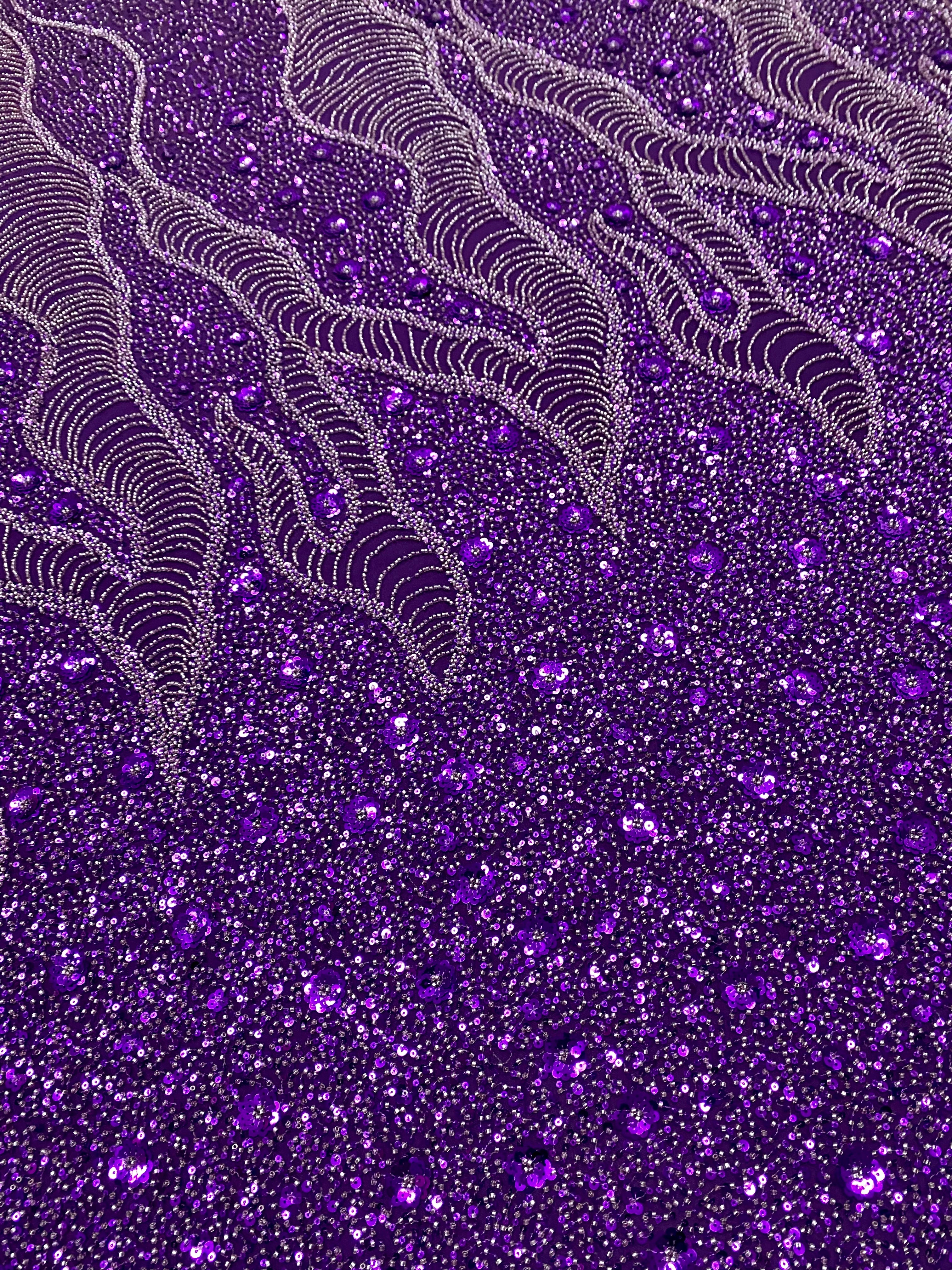 Silver Lace with Linear Pattern, with Pearls and Sequins