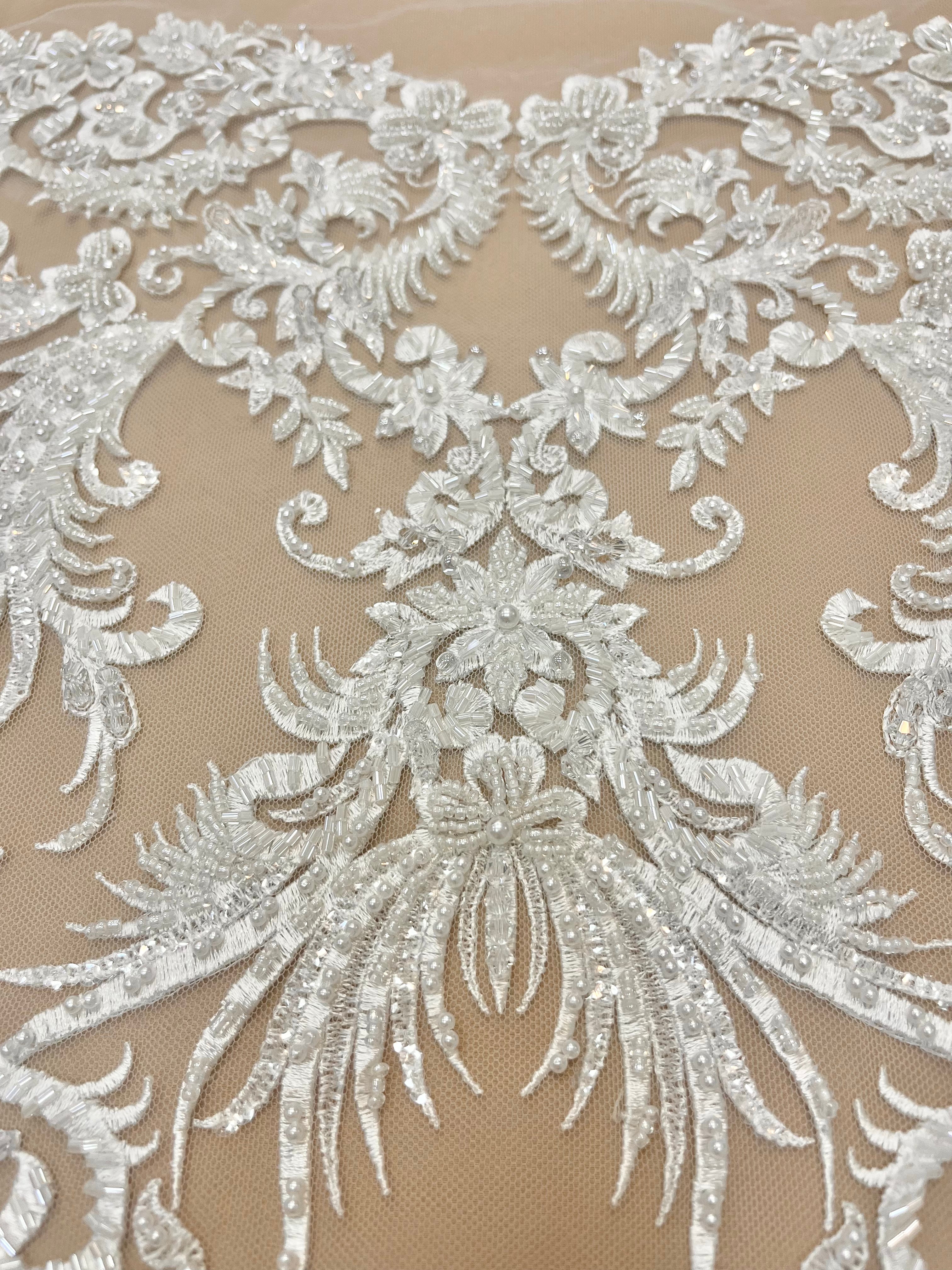 Set of Bust Panels with Geometric Pattern, with Crystals, Pearls and Sequins