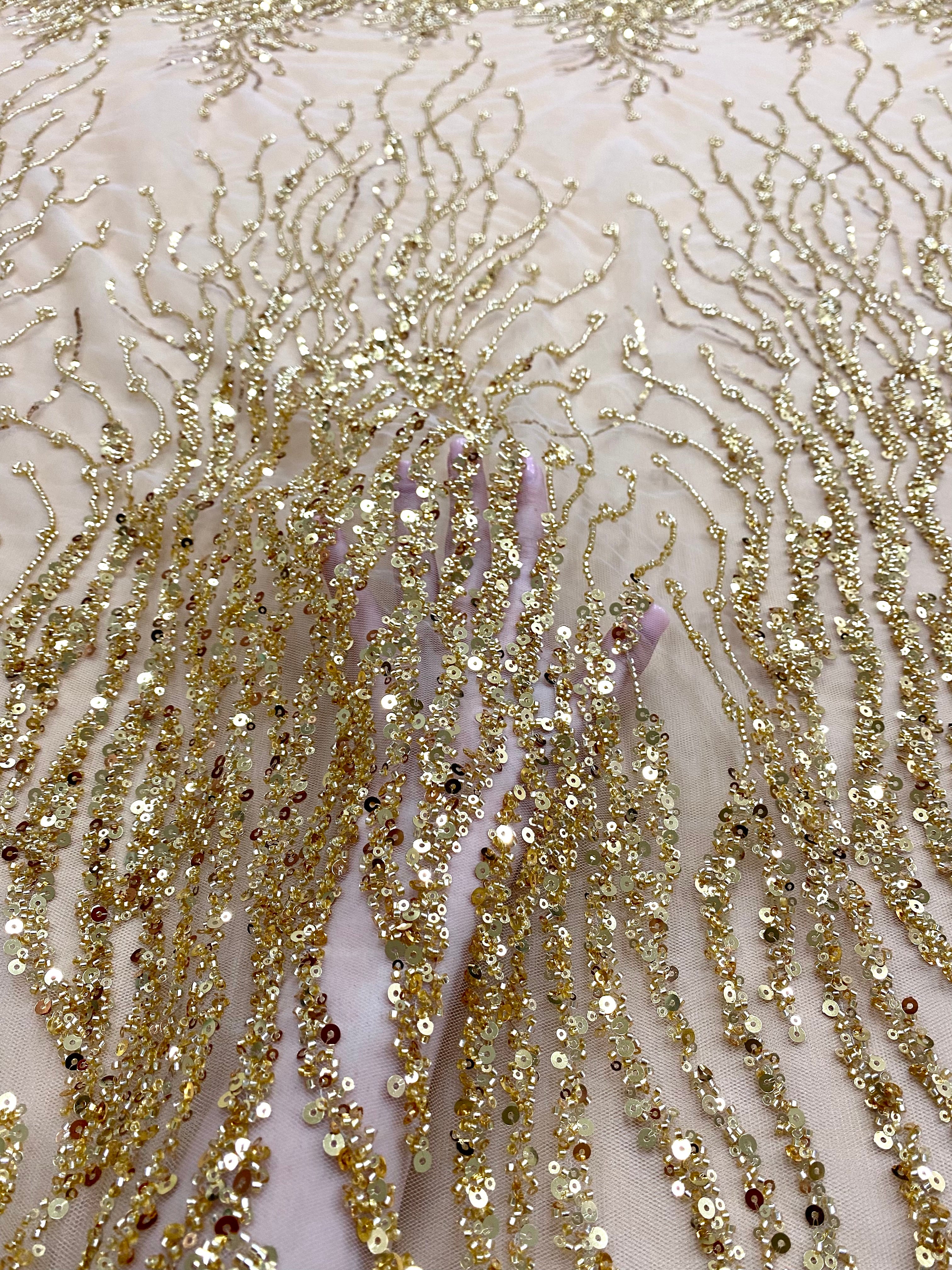 Silver Lace with Linear Pattern, with Pearls and Sequins