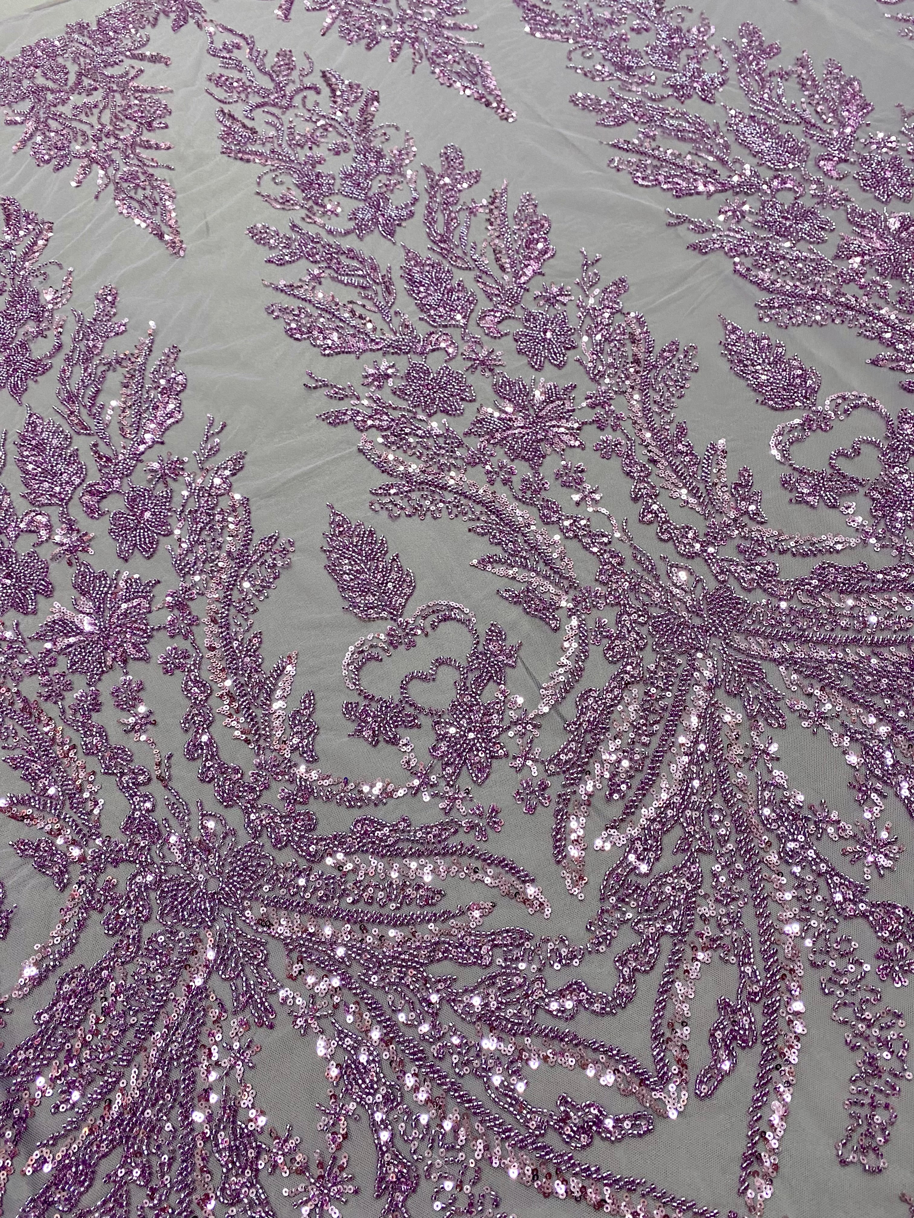 Couture Powder Lace with Floral Pattern, Beads and Sequins