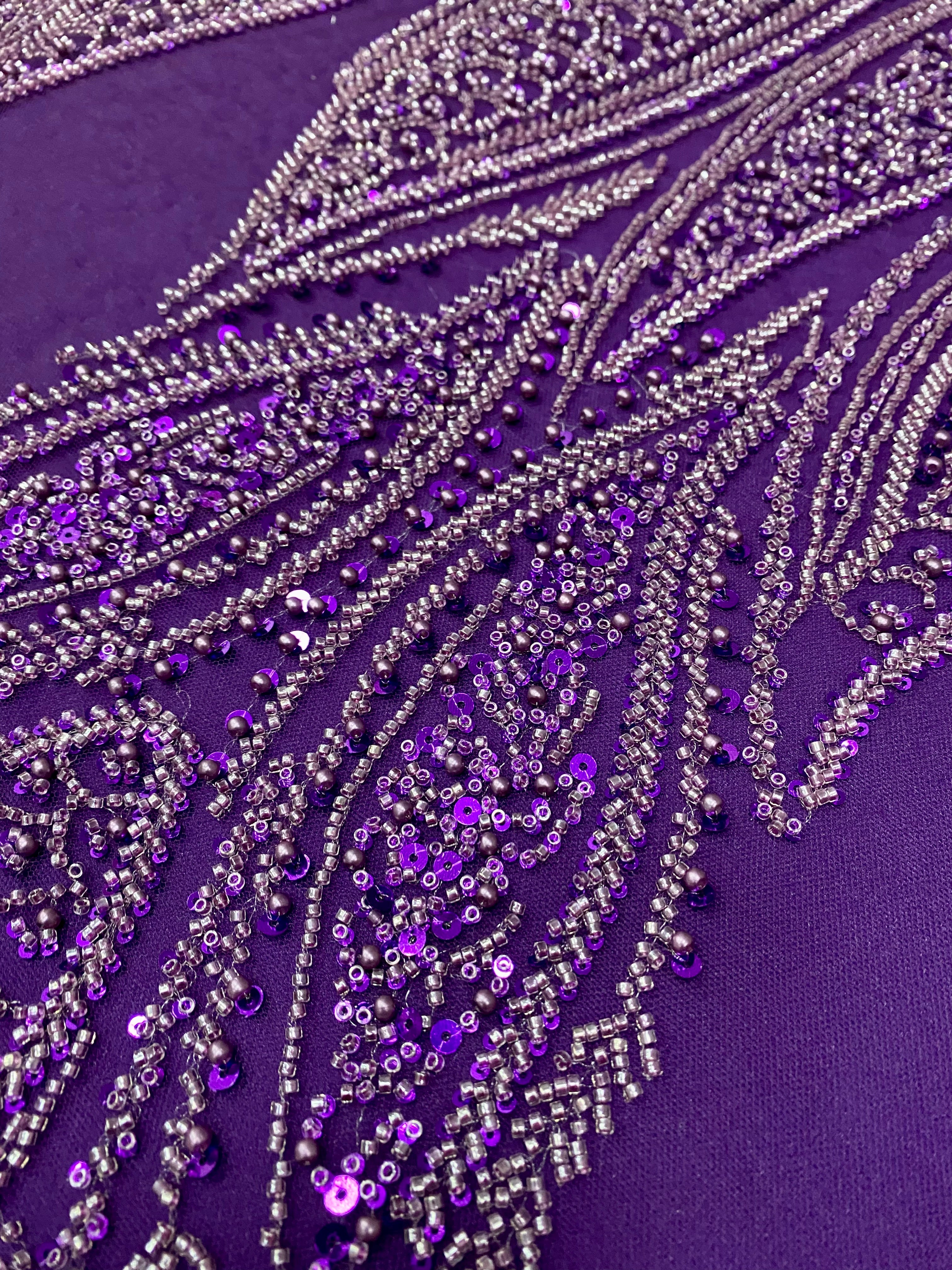 Silver Lace with Linear Pattern, with Pearls and Sequins