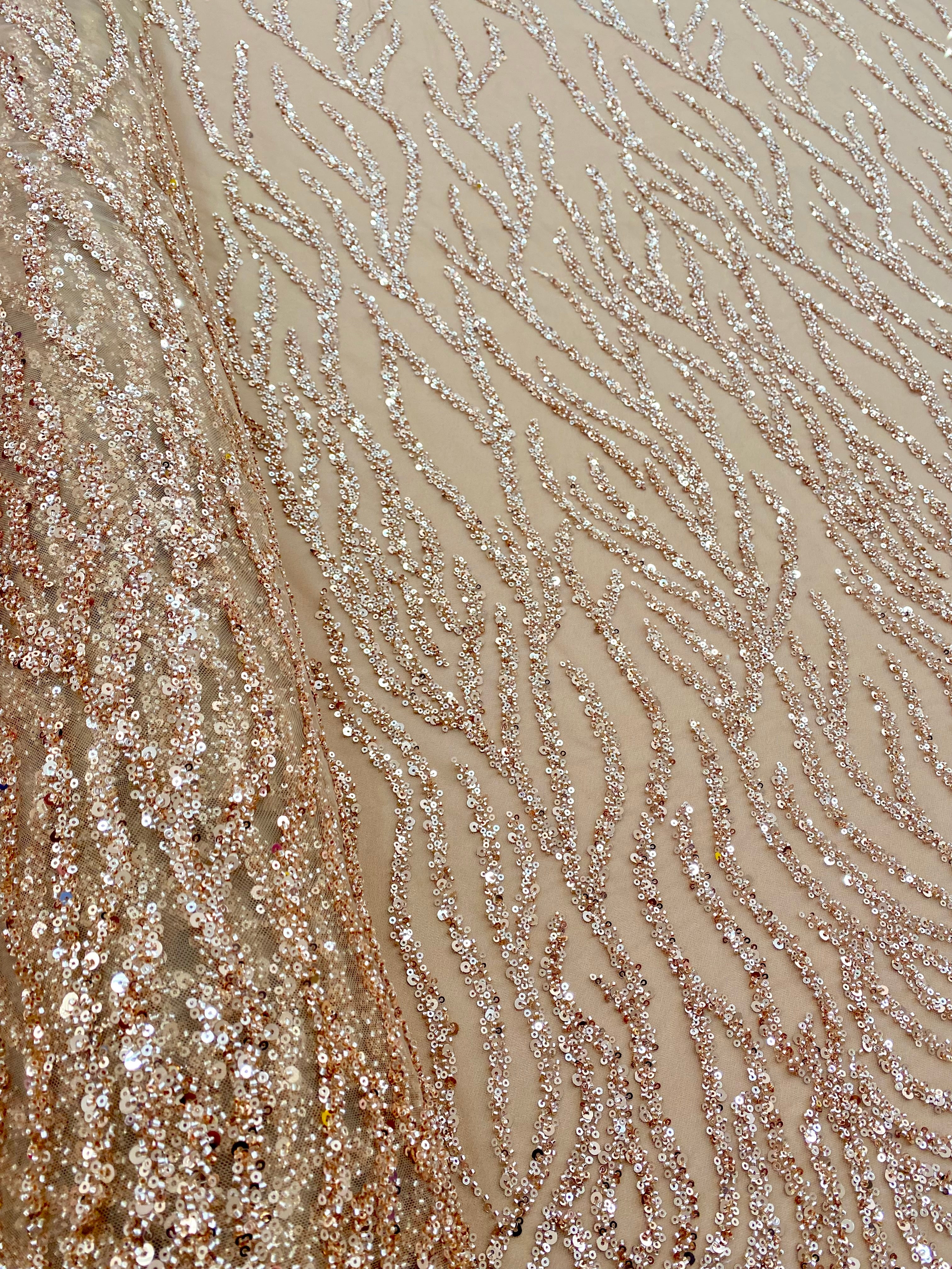 Rose Gold Couture Lace with Strings, Beads and Sequins
