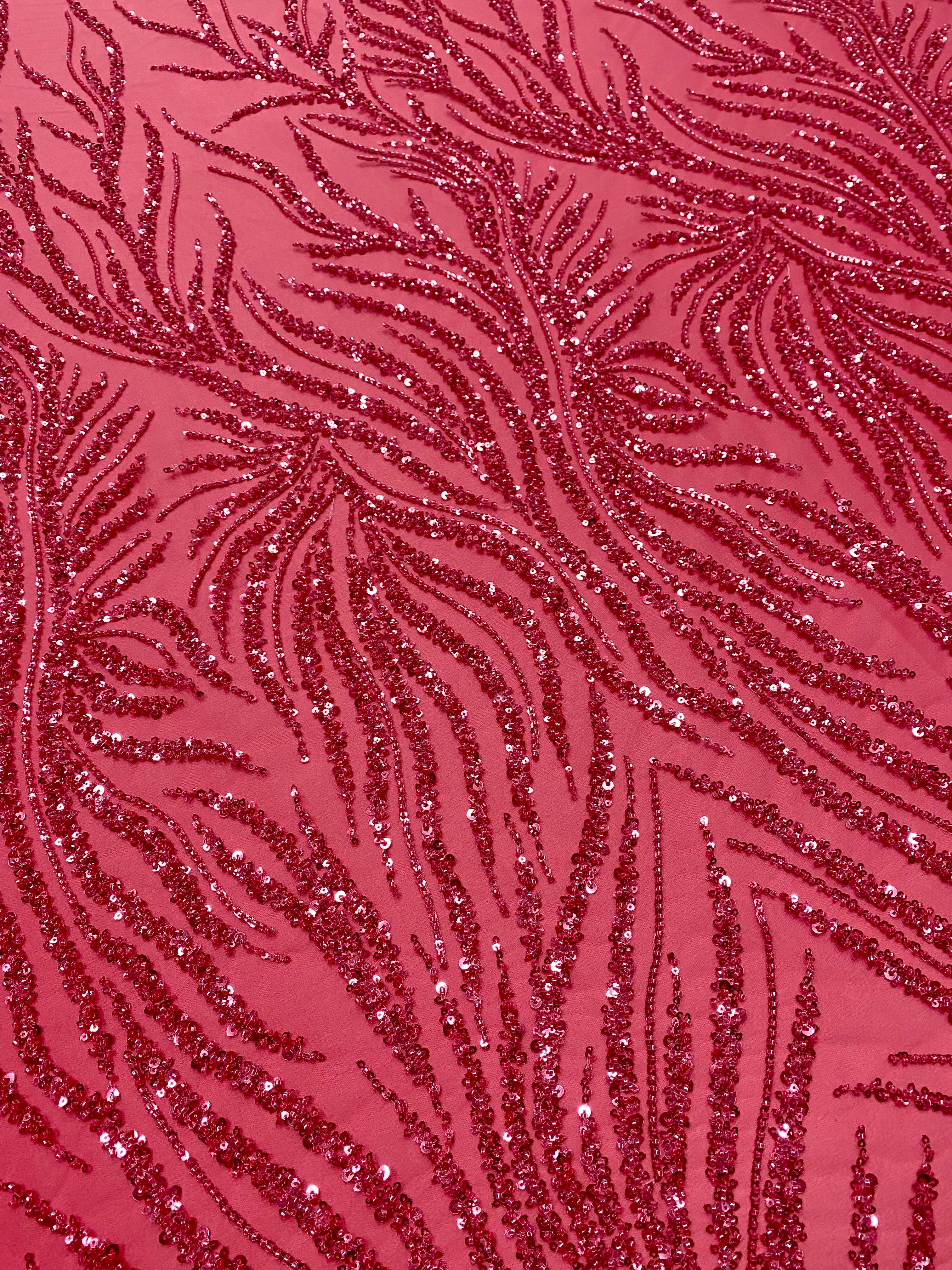 Dantela Couture Roz Coral cu Siraguri, cu Margele si Paiete