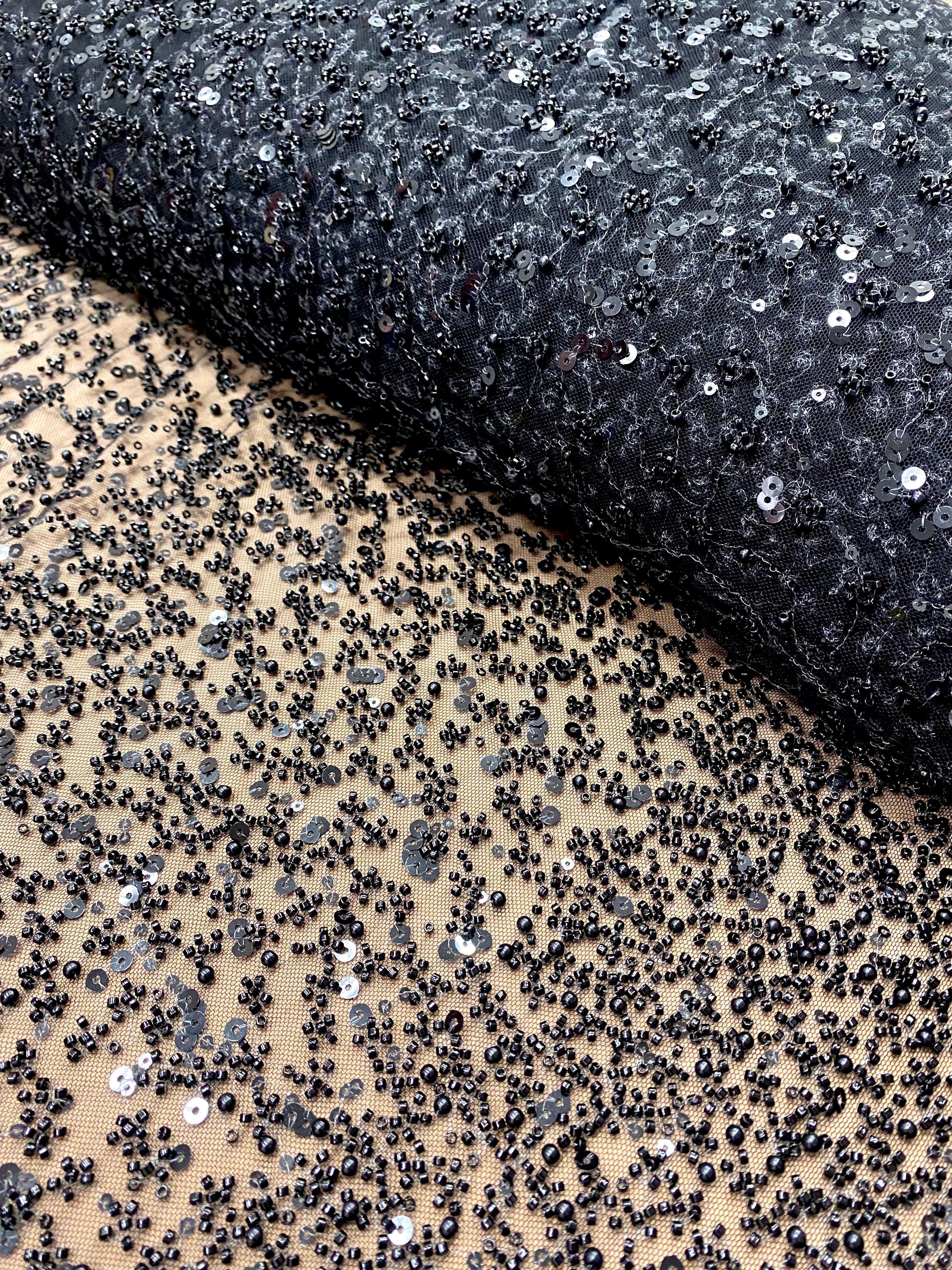 Black Couture Lace in Gradients, with Pearls, Beads and Sequins