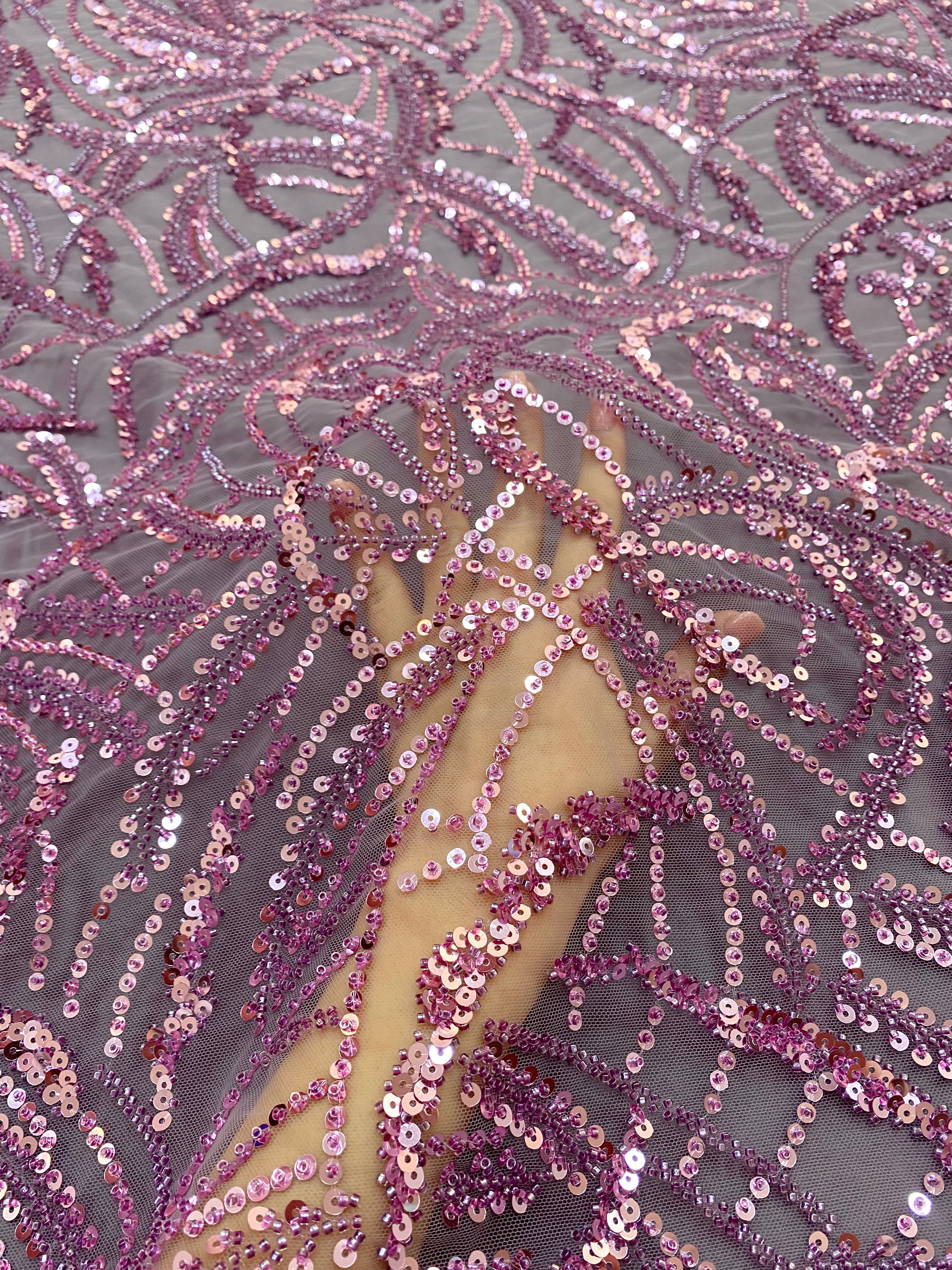 Silver Lace with Linear Pattern, with Pearls and Sequins