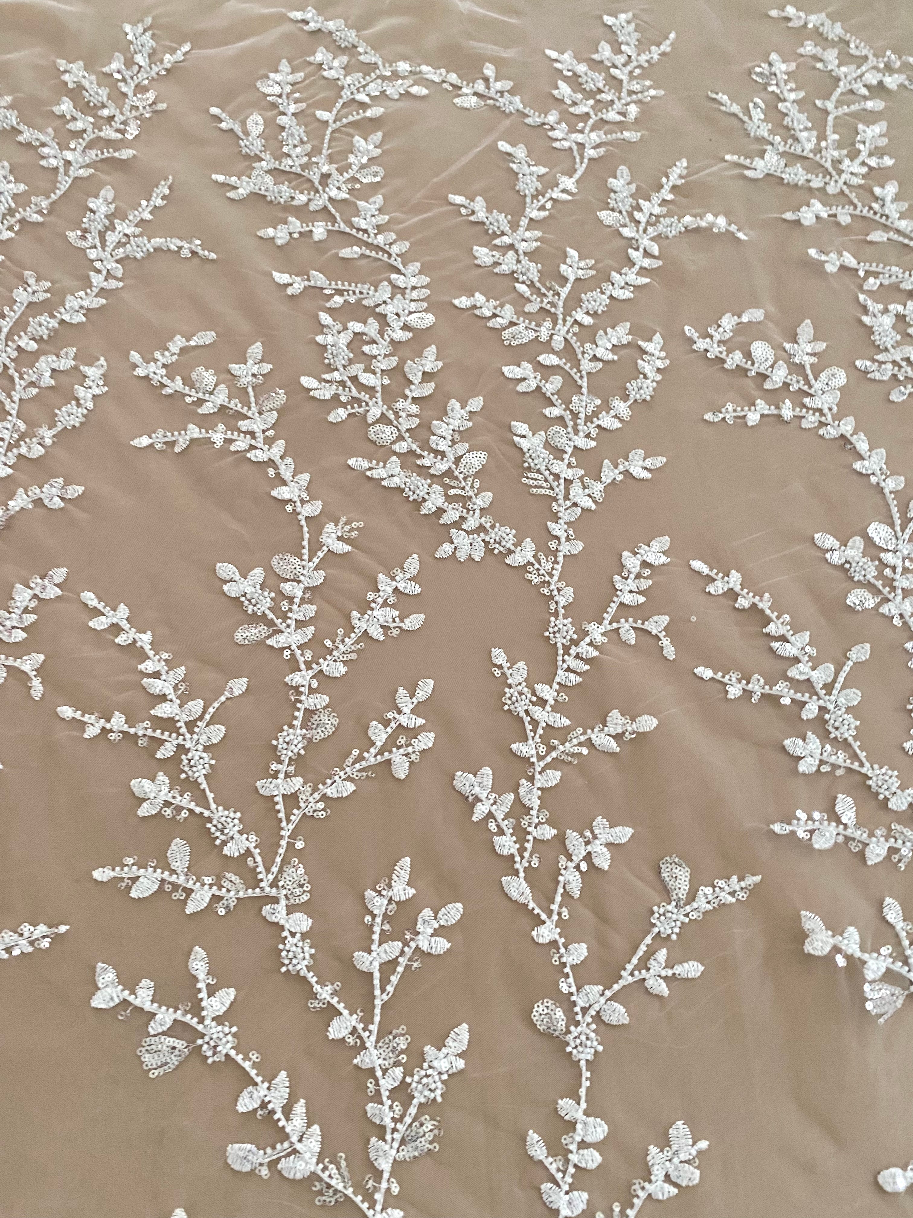 Silver Lace with Linear Pattern, with Pearls and Sequins
