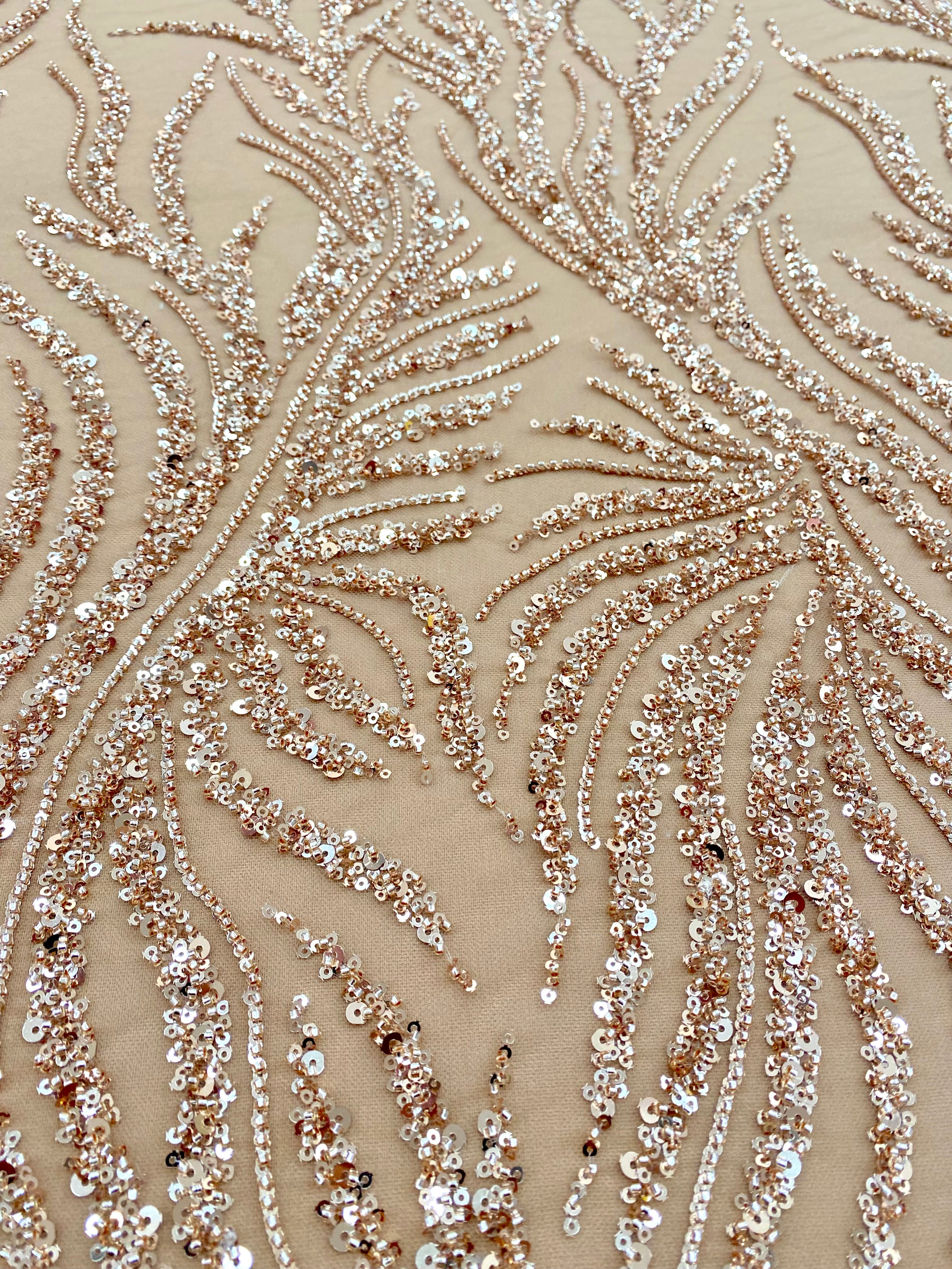 Rose Gold Couture Lace with Strings, Beads and Sequins