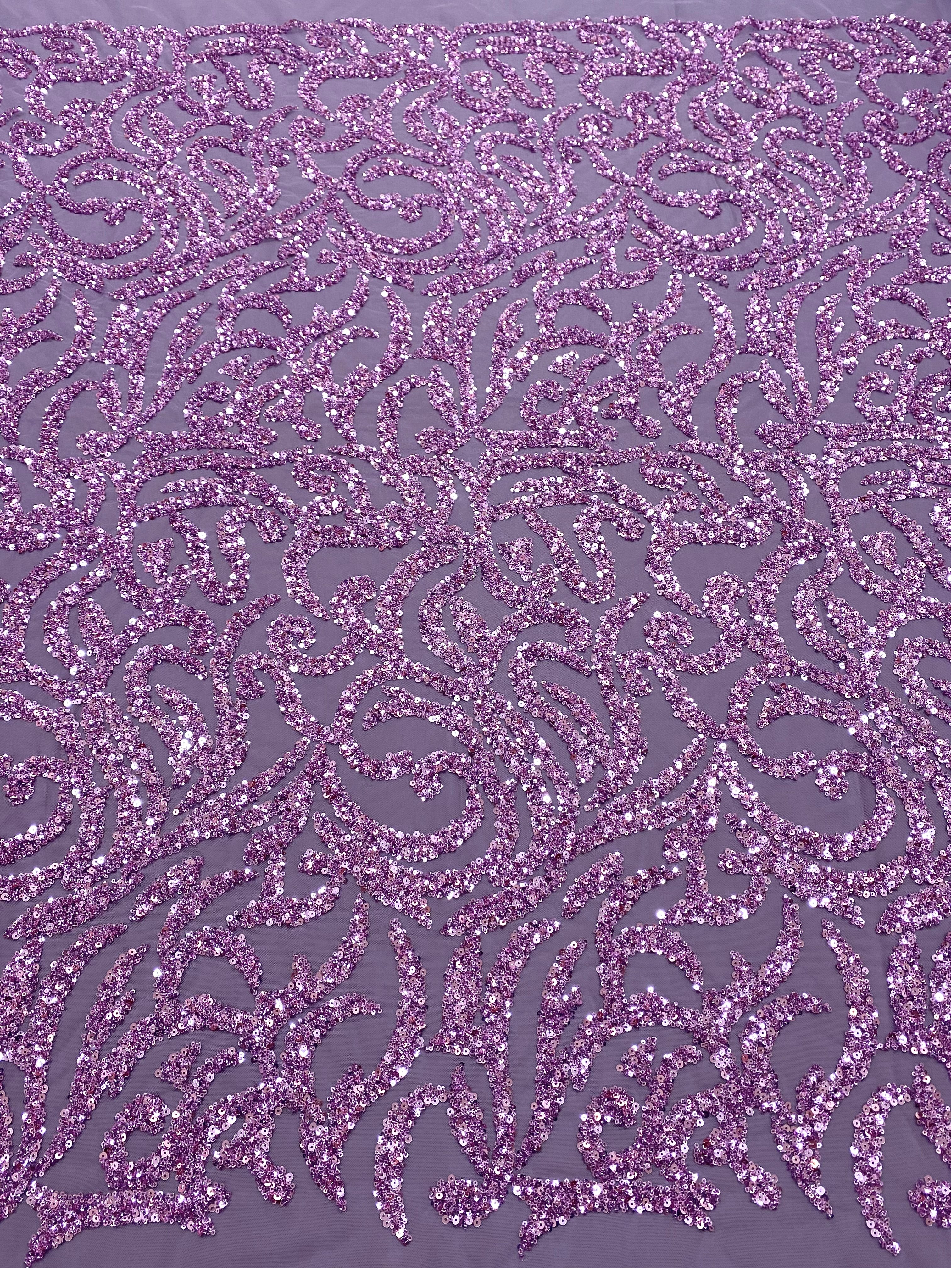 Dantela Couture Lavanda Pudrata cu Model Geometric, cu Margele si Paiete