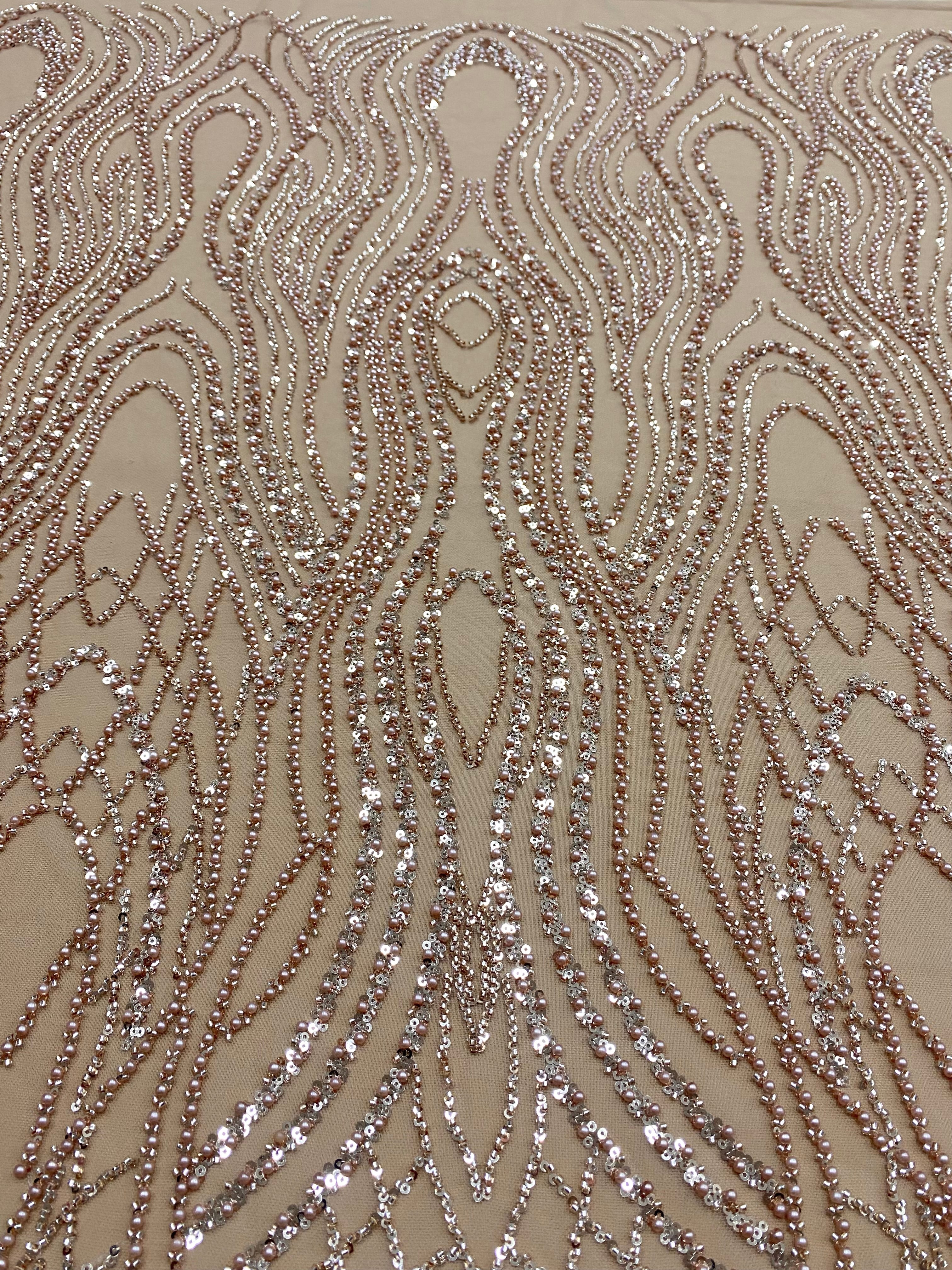 Rose Gold Couture Lace with Pearls, Beads and Sequins 