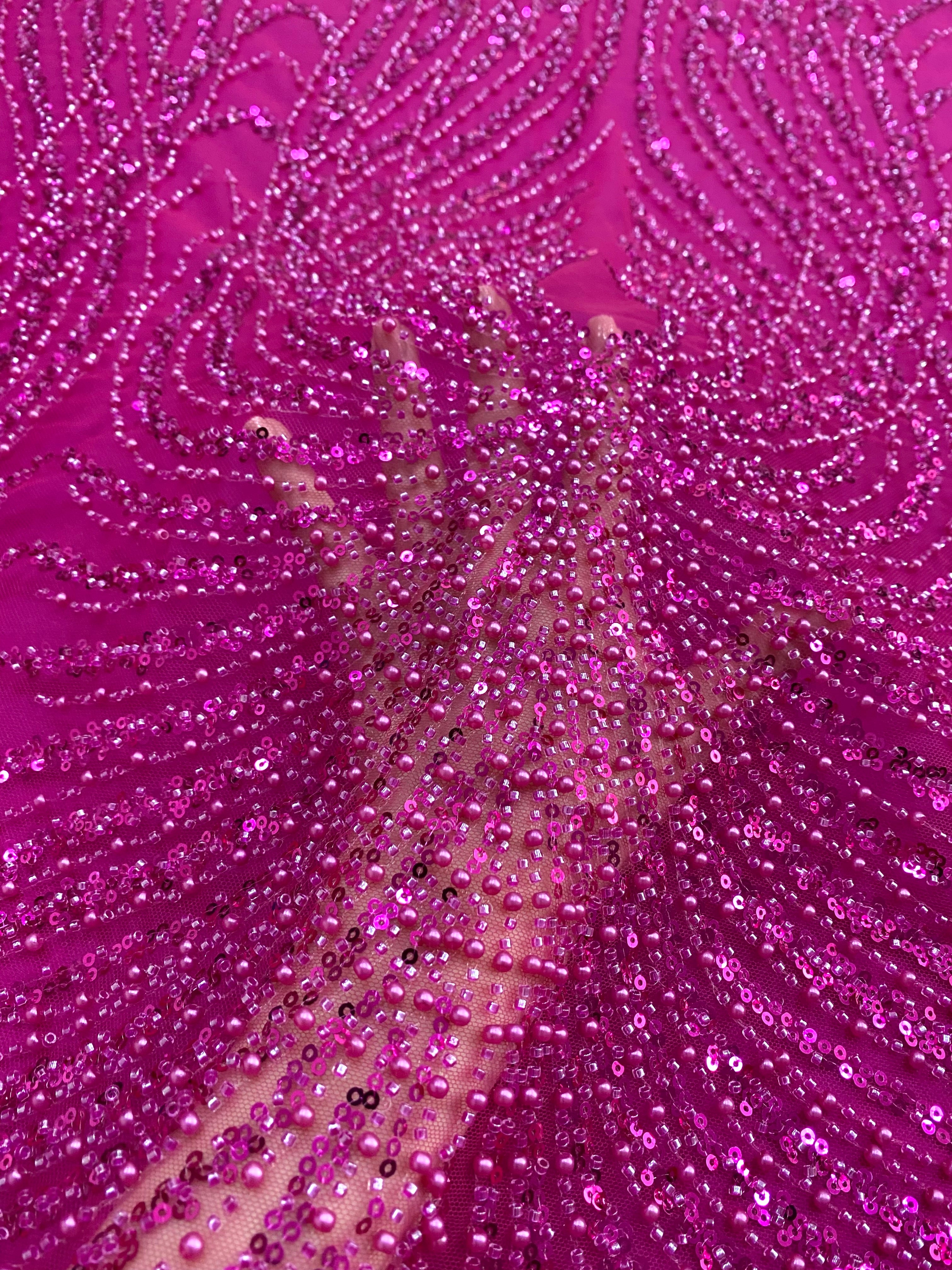 Silver Lace with Linear Pattern, with Pearls and Sequins