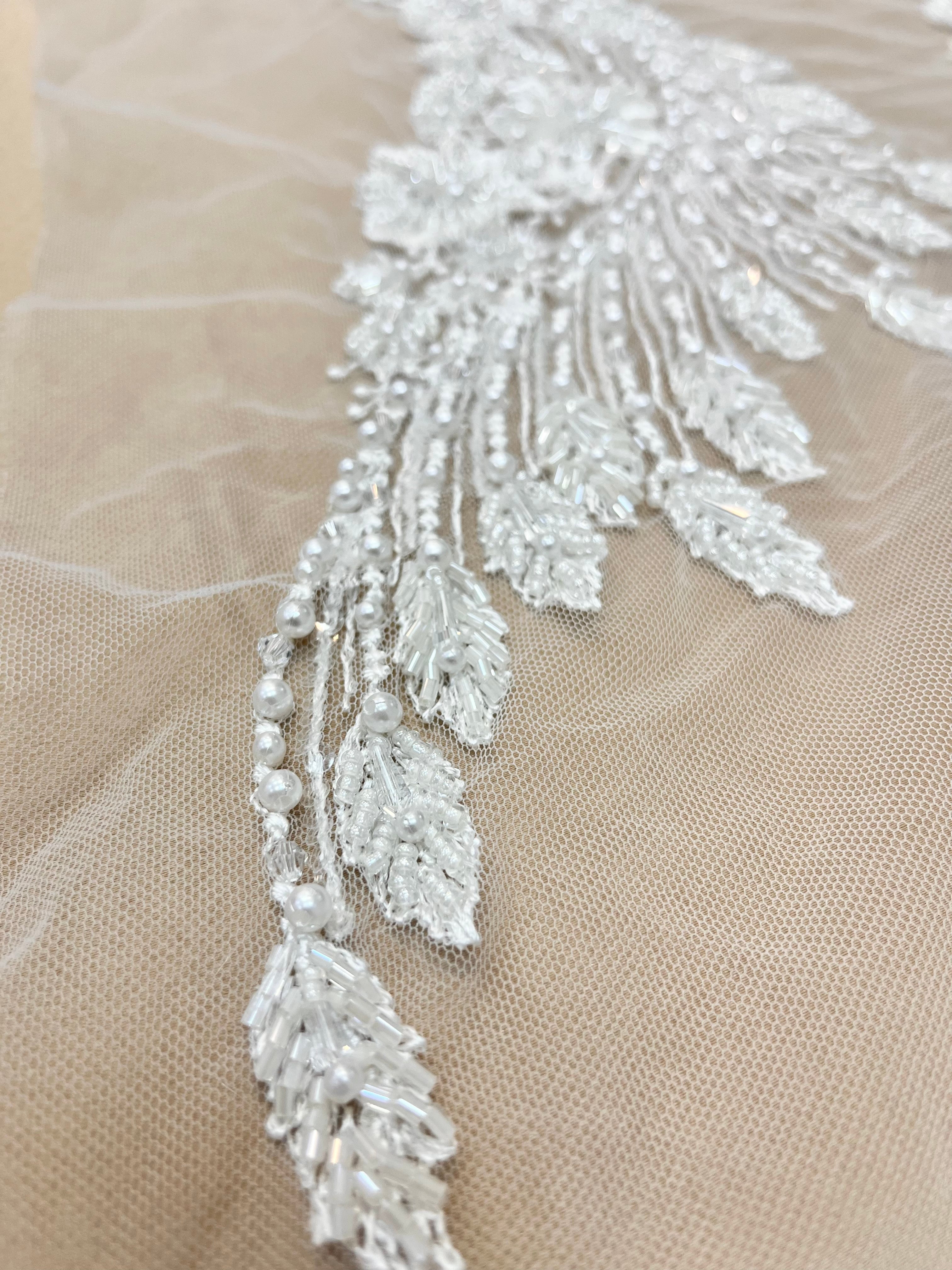 Set of Bust Panels with Floral Pattern, with Crystals, Pearls and Sequins