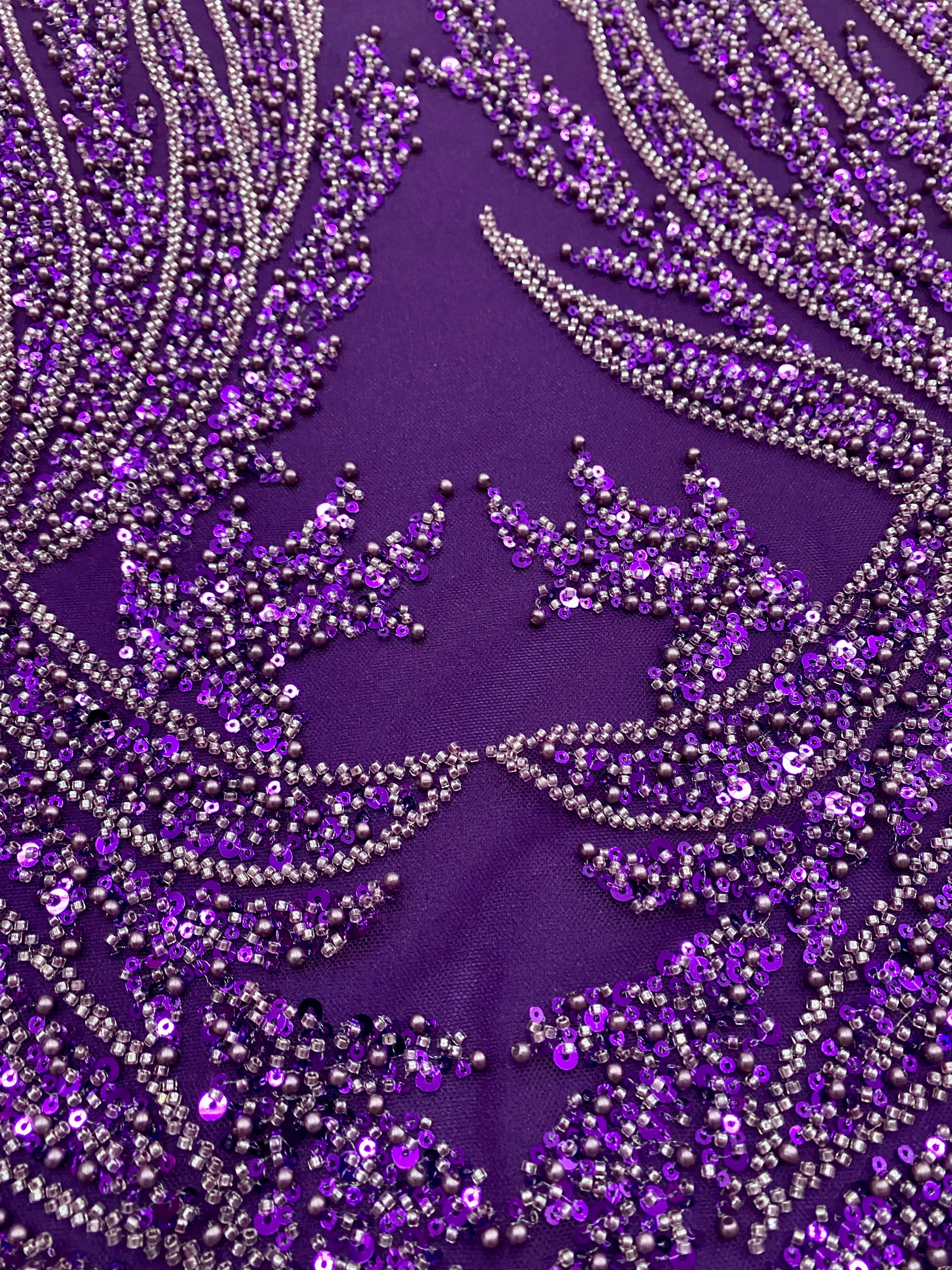 Silver Lace with Linear Pattern, with Pearls and Sequins