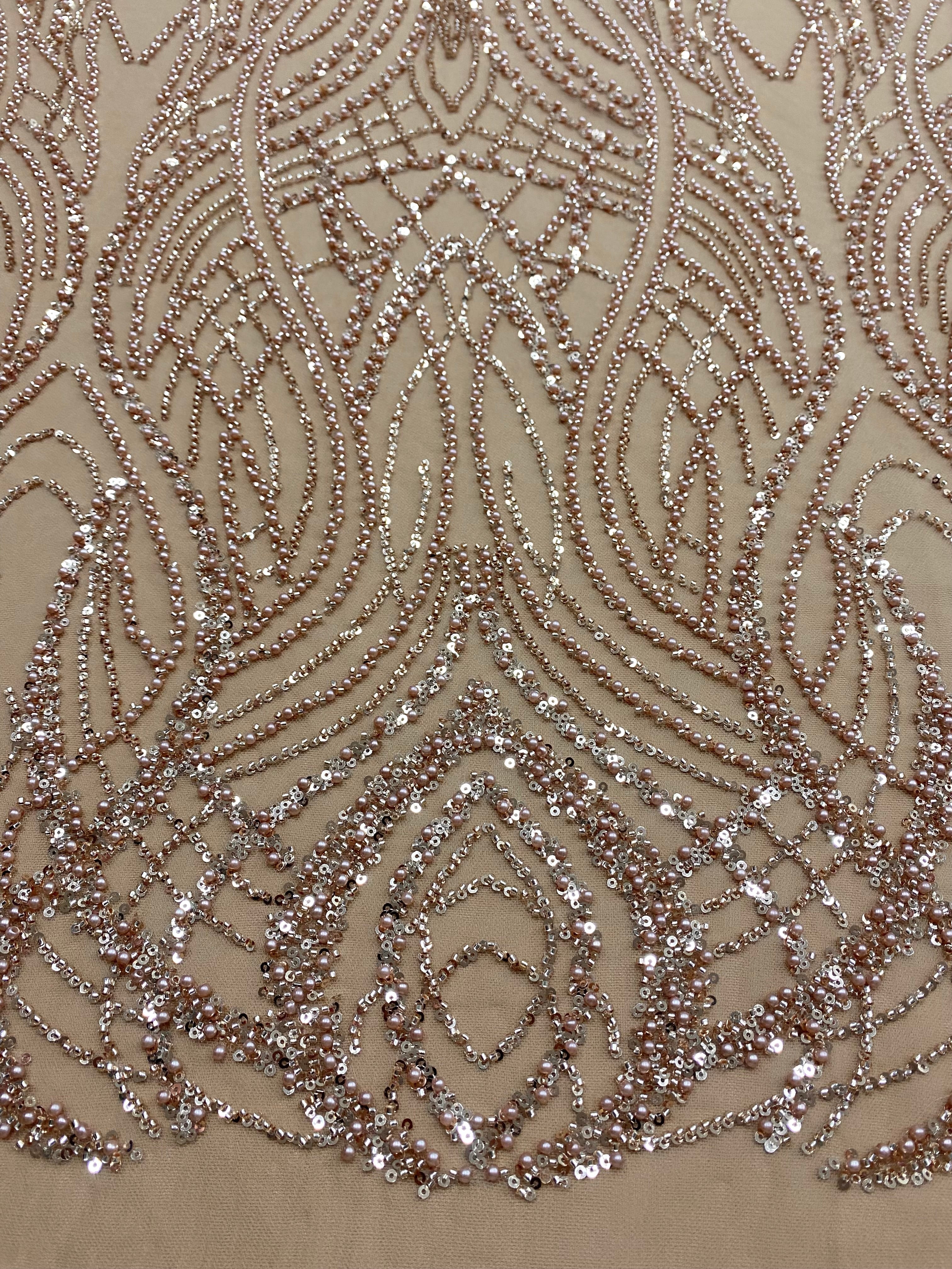 Rose Gold Couture Lace with Pearls, Beads and Sequins 