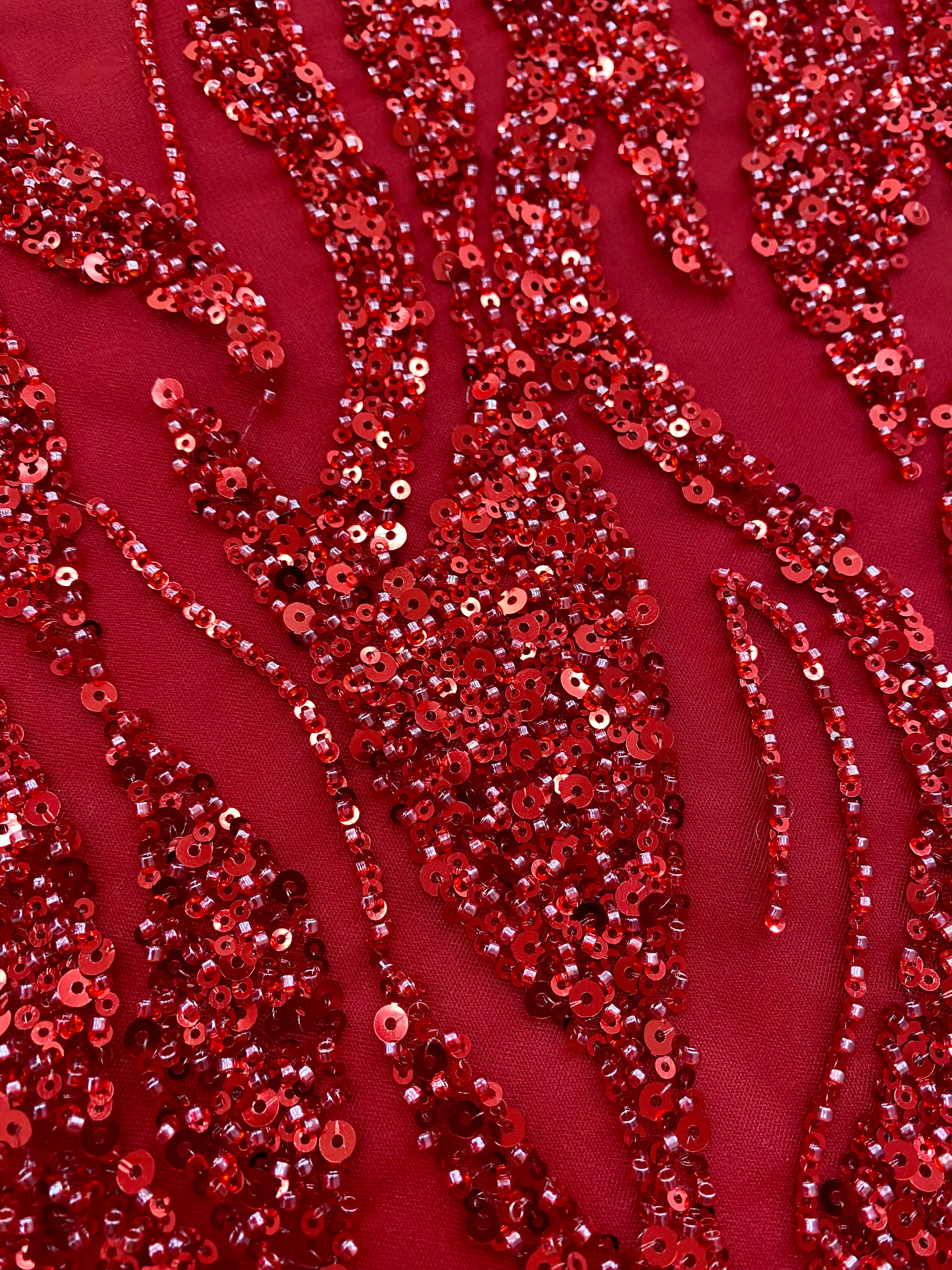 Red Couture Lace with Beads, Beads and Sequins