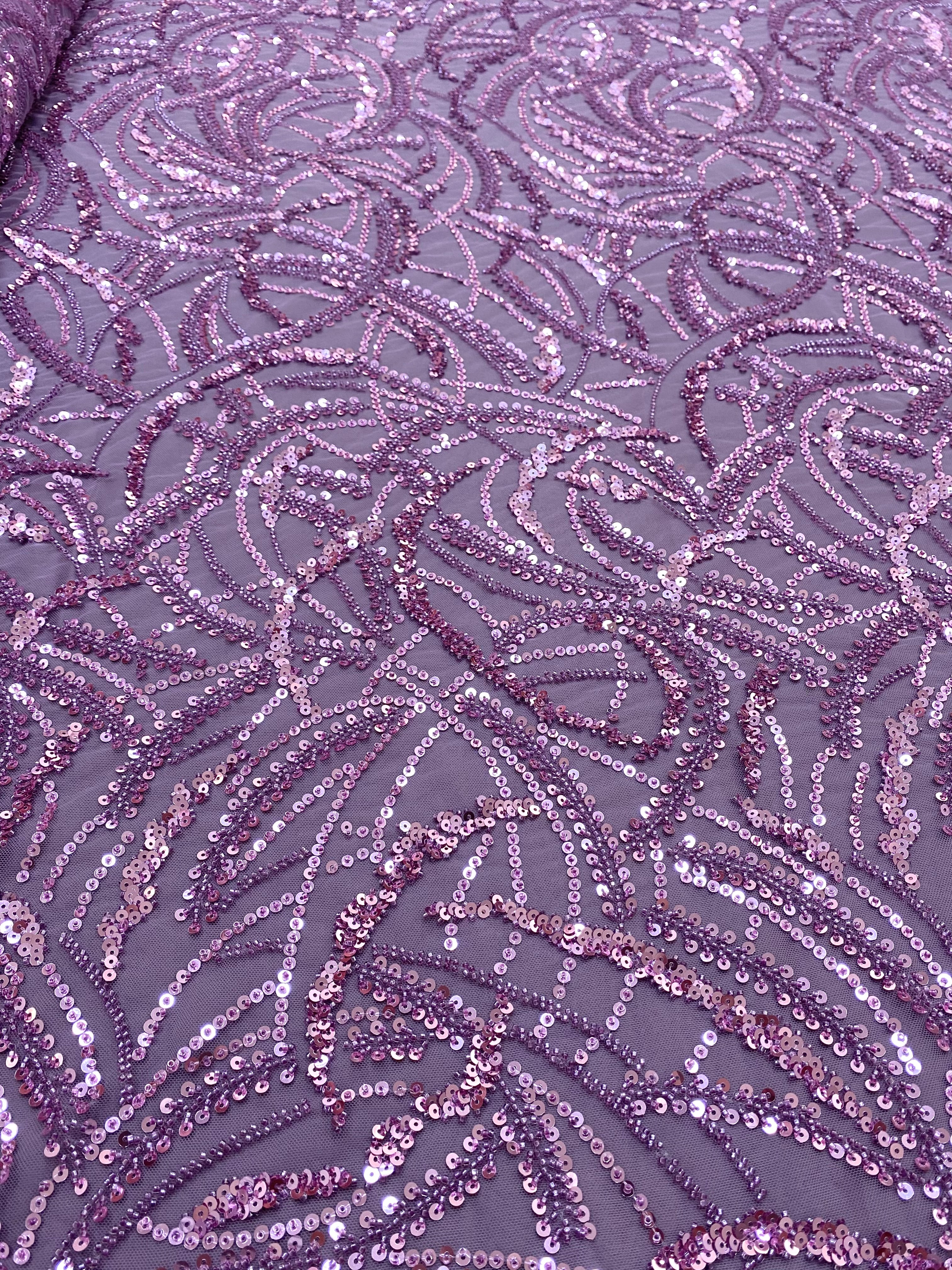 Silver Lace with Linear Pattern, with Pearls and Sequins