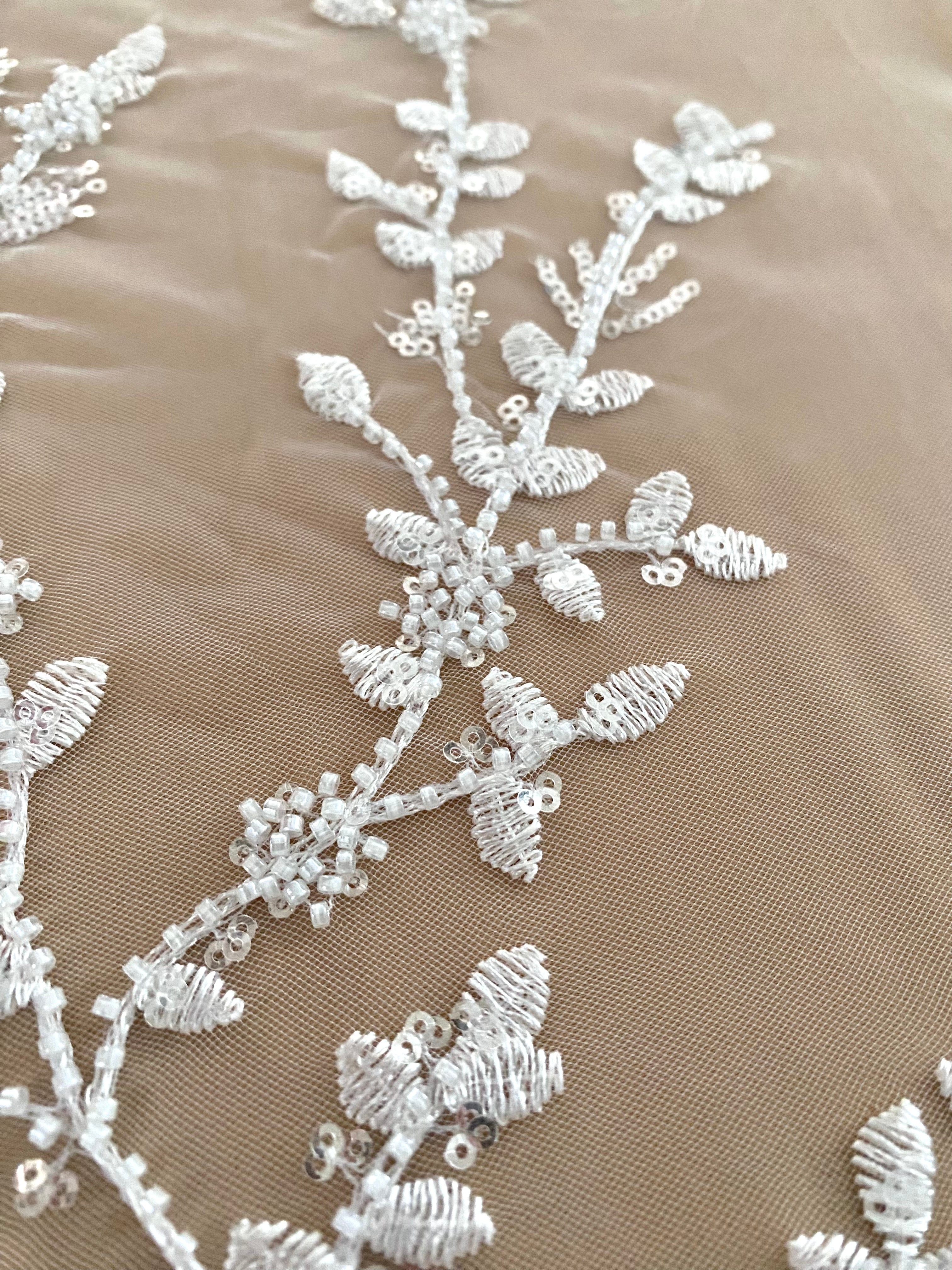 Silver Lace with Linear Pattern, with Pearls and Sequins