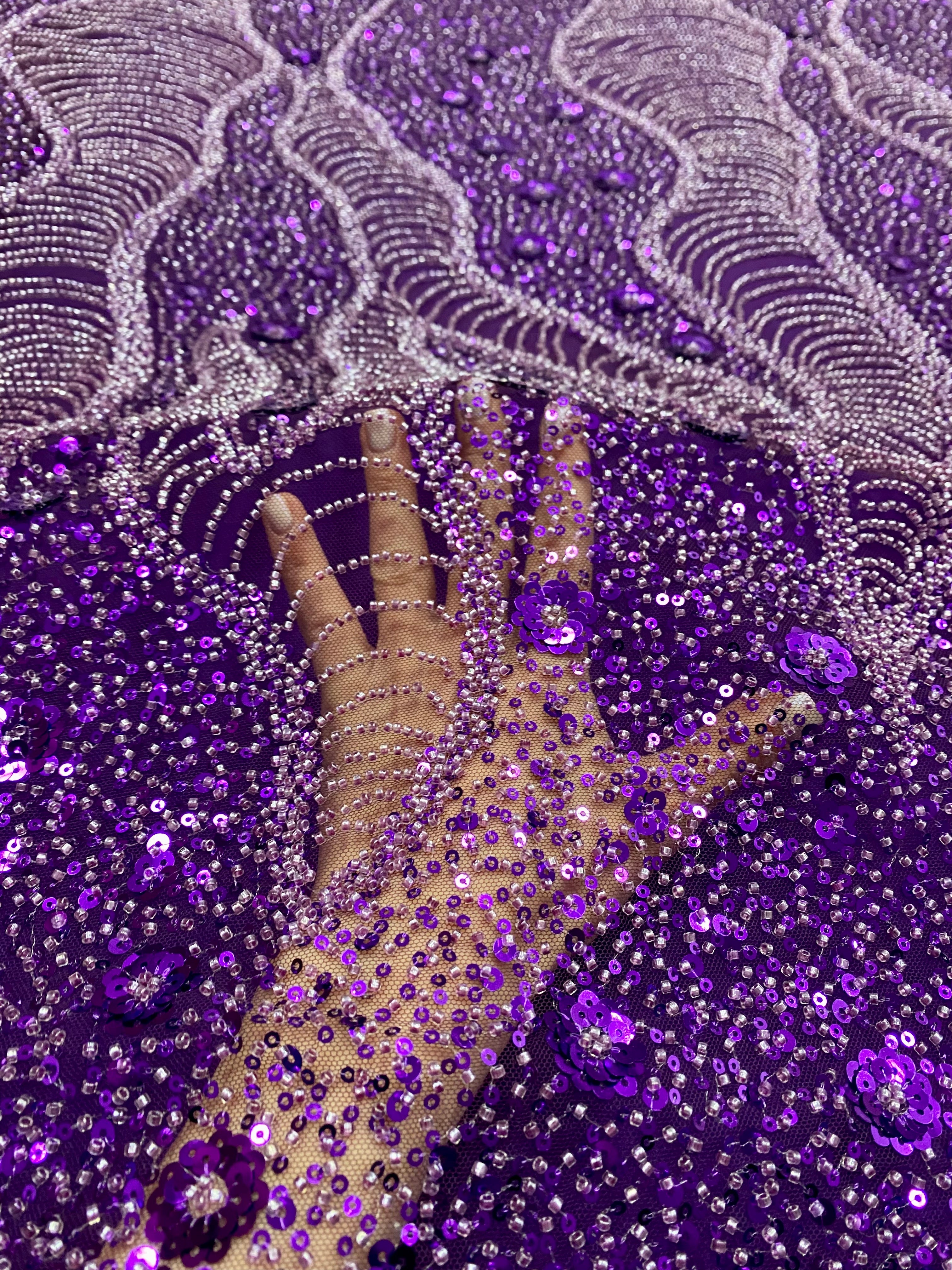 Silver Lace with Linear Pattern, with Pearls and Sequins