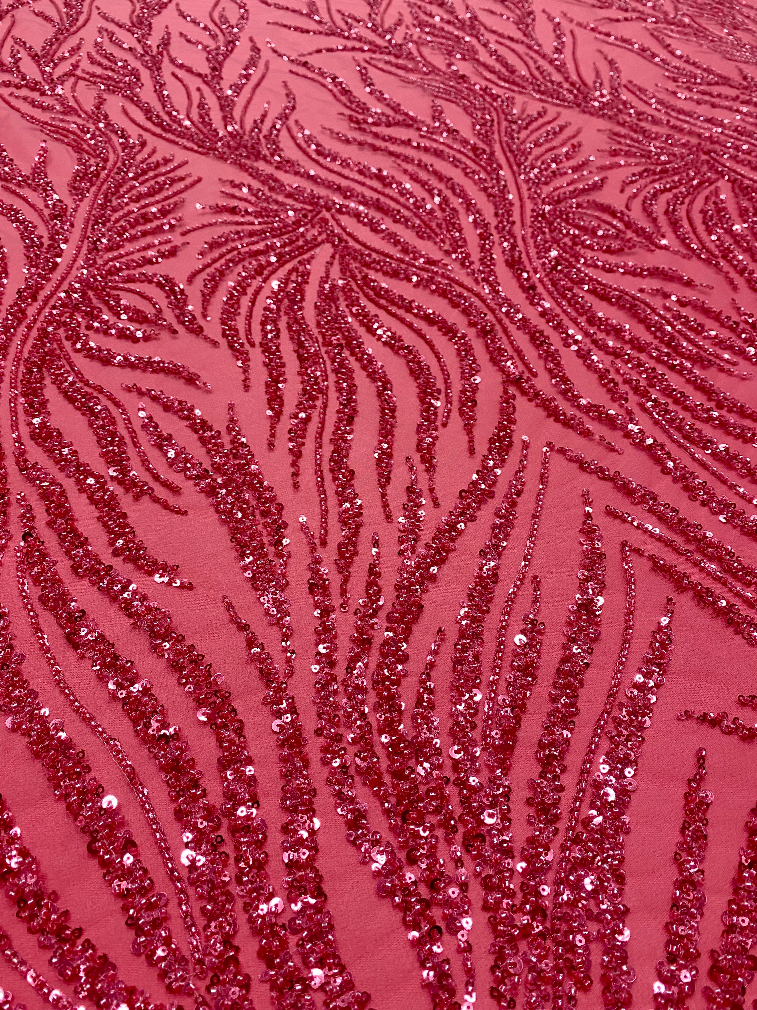 Dantela Couture Roz Coral cu Siraguri, cu Margele si Paiete