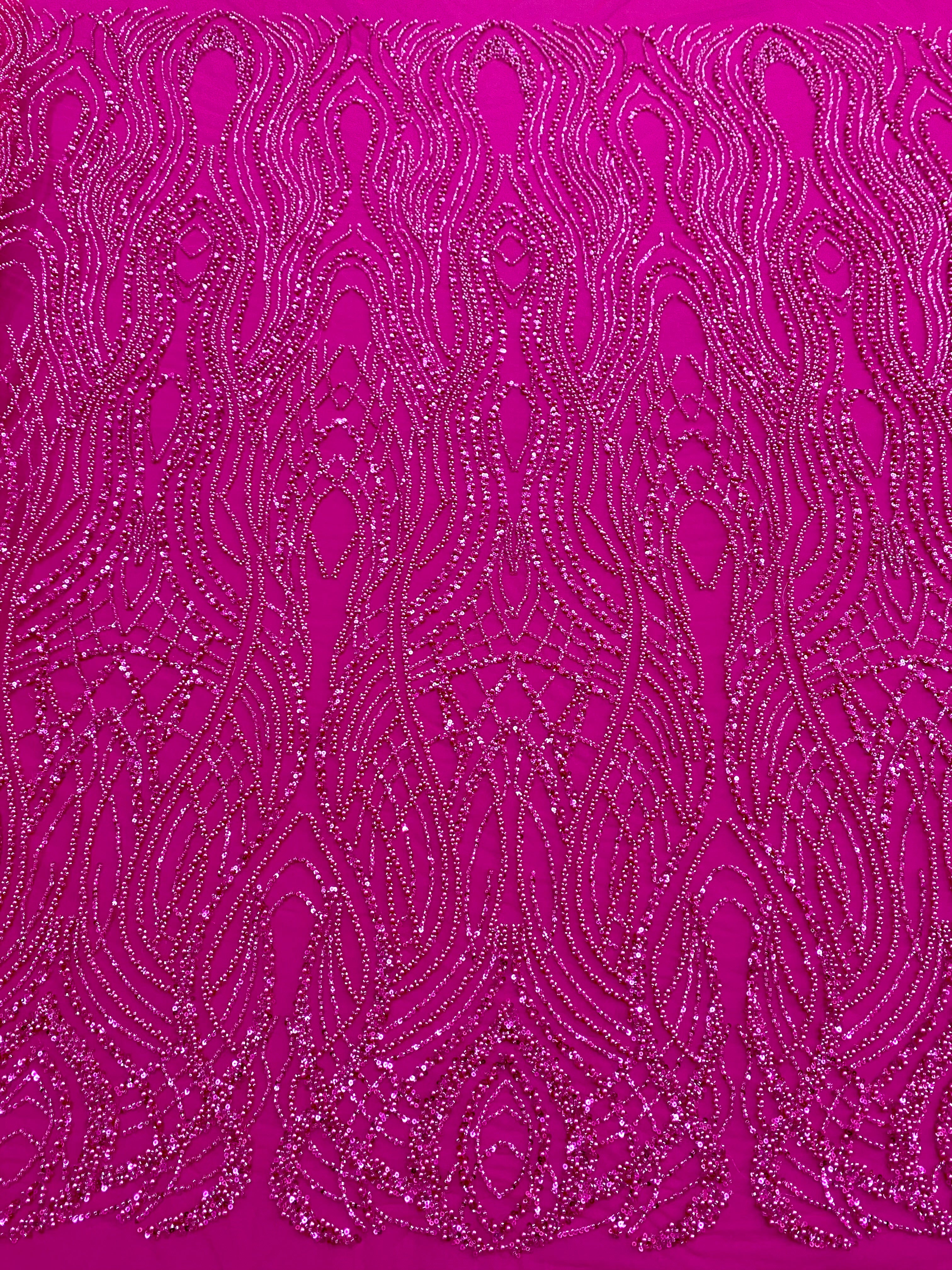 Dantela Couture Fucsia cu Perle, Margele si Paiete