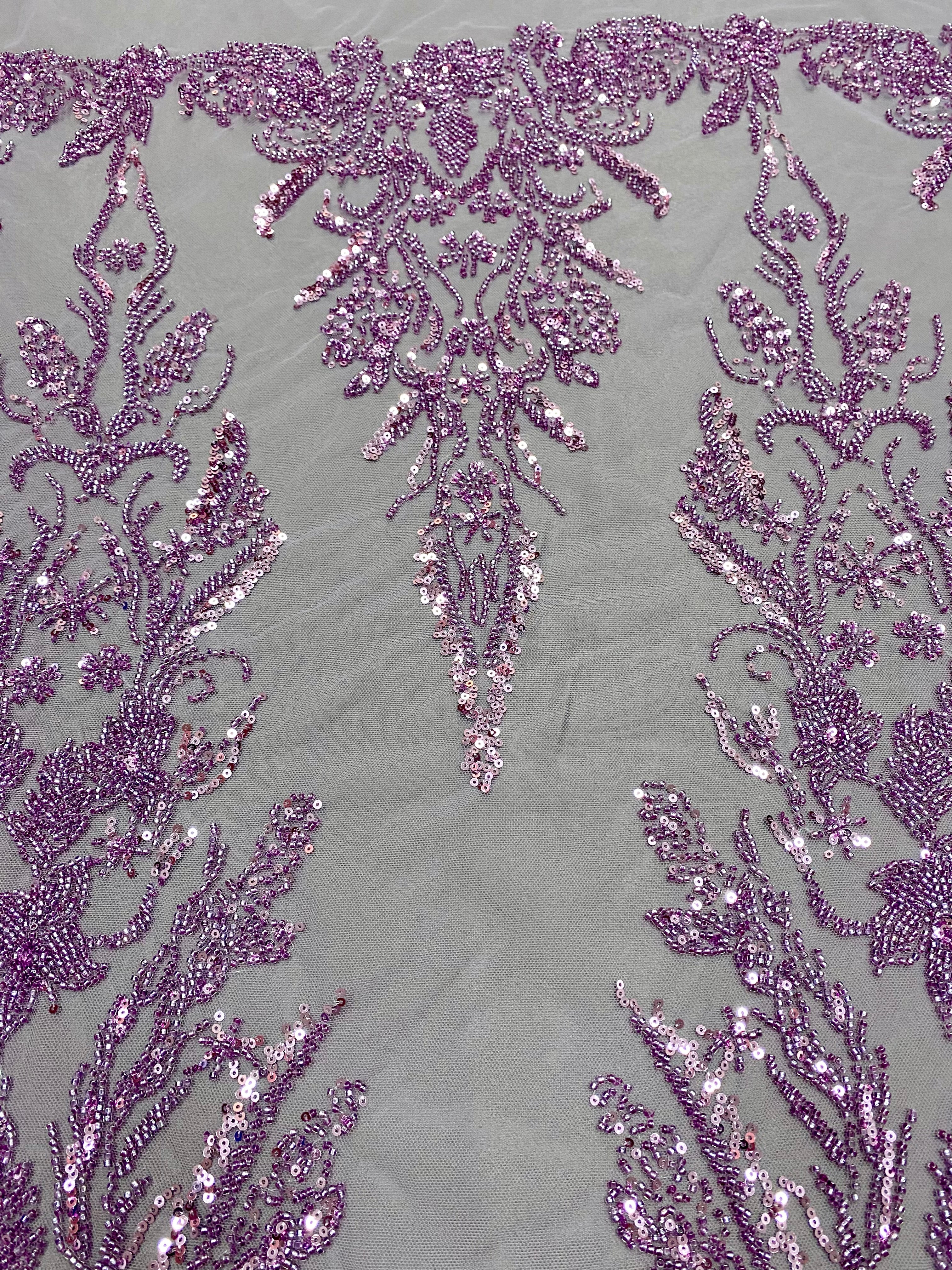 Couture Powder Lace with Floral Pattern, Beads and Sequins